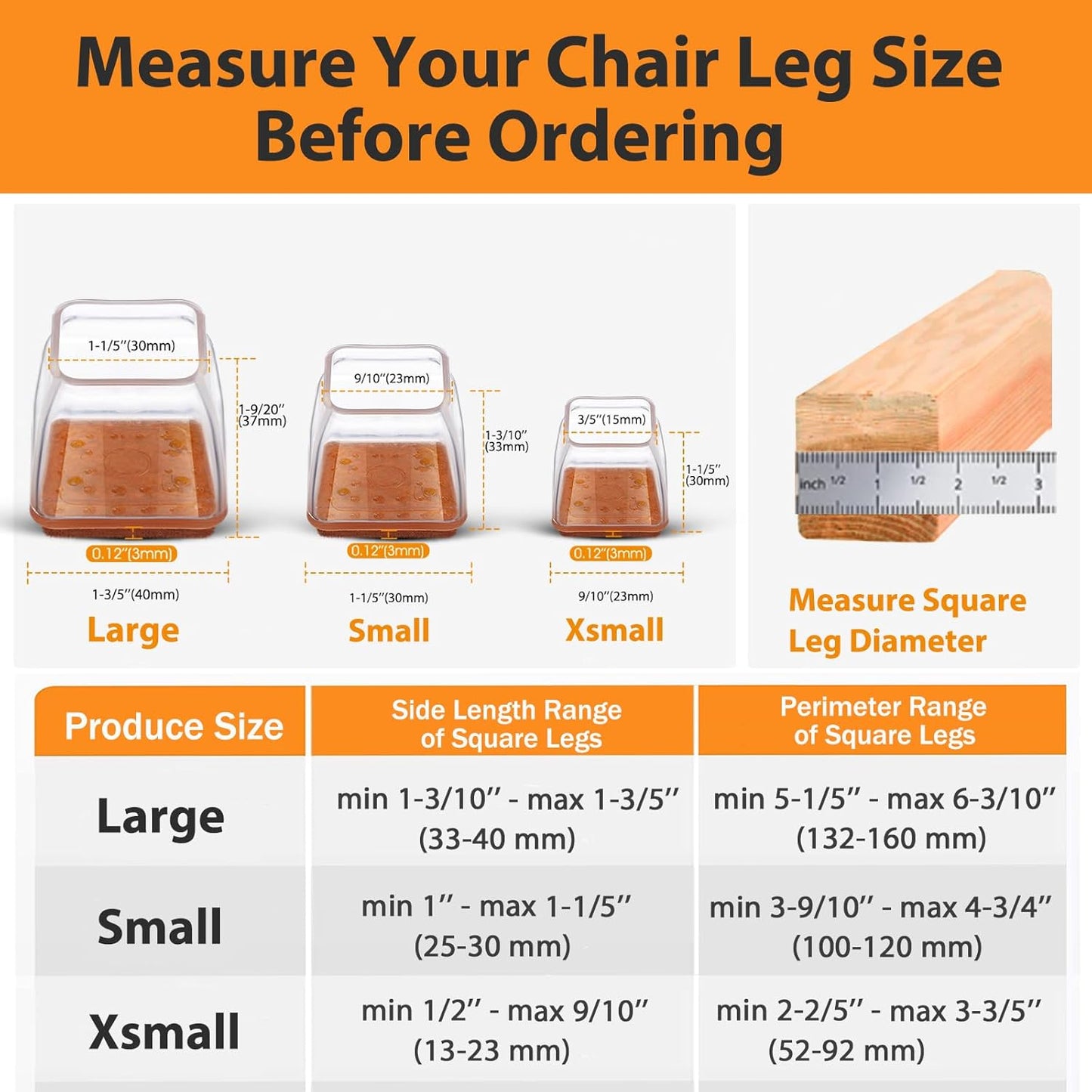 36 Pcs Square Chair Leg Floor Protectors, Felt Furniture Pads for Hardwood Floors, Chair Leg Protectors for Hardwood Floors, Floor Protectors for Chairs, No Scratches and Reduce Noise - Large Size