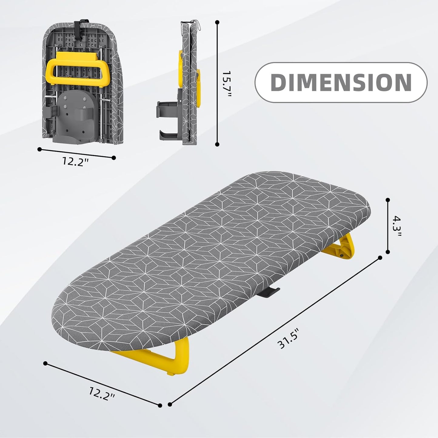 Small Ironing Board Tabletop, Foldable mini Ironing Board, Table top Ironing Boards Small, Compact Portable Ironing Boards with Iron Holder & Hanging Rope, Iron Table Stand 32x12, Gray
