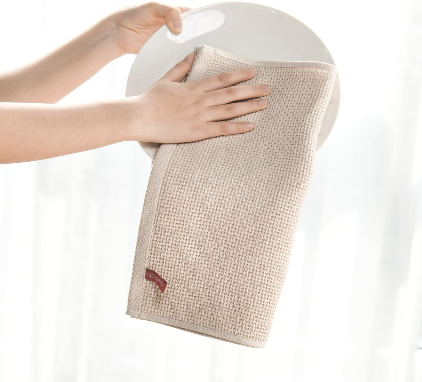 Artoid Mode 100% Cotton Beige Waffle Weave Kitchen Dish Cloths, 12x12 Inch Ultra Soft Absorbent Quick Drying Kitchen Dish Towels Set of 6