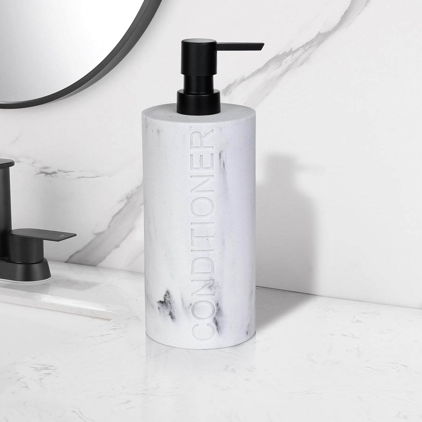 Conditioner Dispenser – Luxurious Refillable Pump Bottle with Embossed Text, Durable Construction for Bathroom and Kitchen