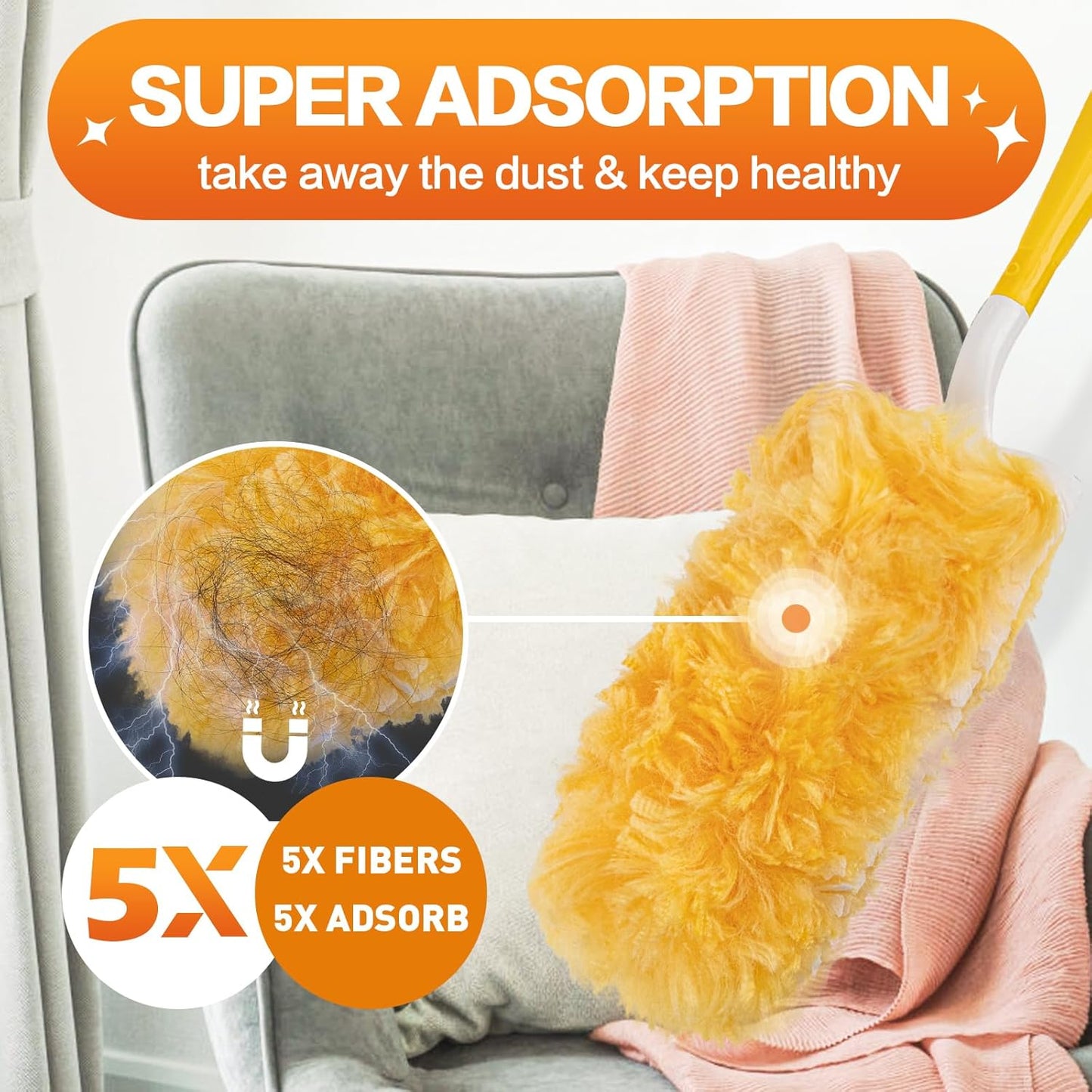 Heavy Duty Duster Refills, Unscented Disposable Dusters Kit for Cleaning Dusting Furniture Blind Ceiling Fan, Multi Surface 360 Feather Duster(25)(Handle is Not Included)