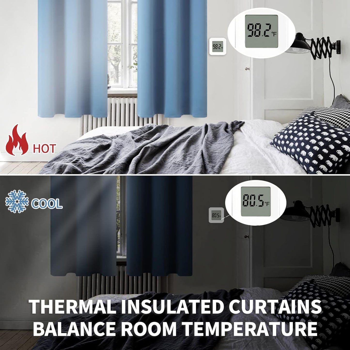 BGment Denim Blue Blackout Curtains 40 Inches Length for Bedroom Kitchen Window - Short Thermal Insulated Drapes with Rod Pocket Darkening Privacy for Bathroom Cafe, 2 Panels, 42 x 40 Inch