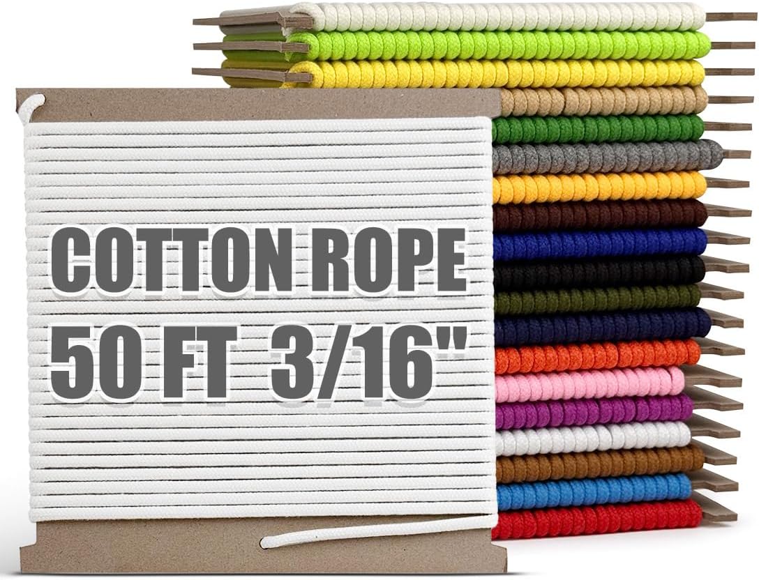 PerkHomy Cotton Rope 3/16" (5mm) 50 ft Multi Purpose Utility Diamond Braided Cord, Natural Cotton for Clothes Line Camping Crafting Flag Pole, White