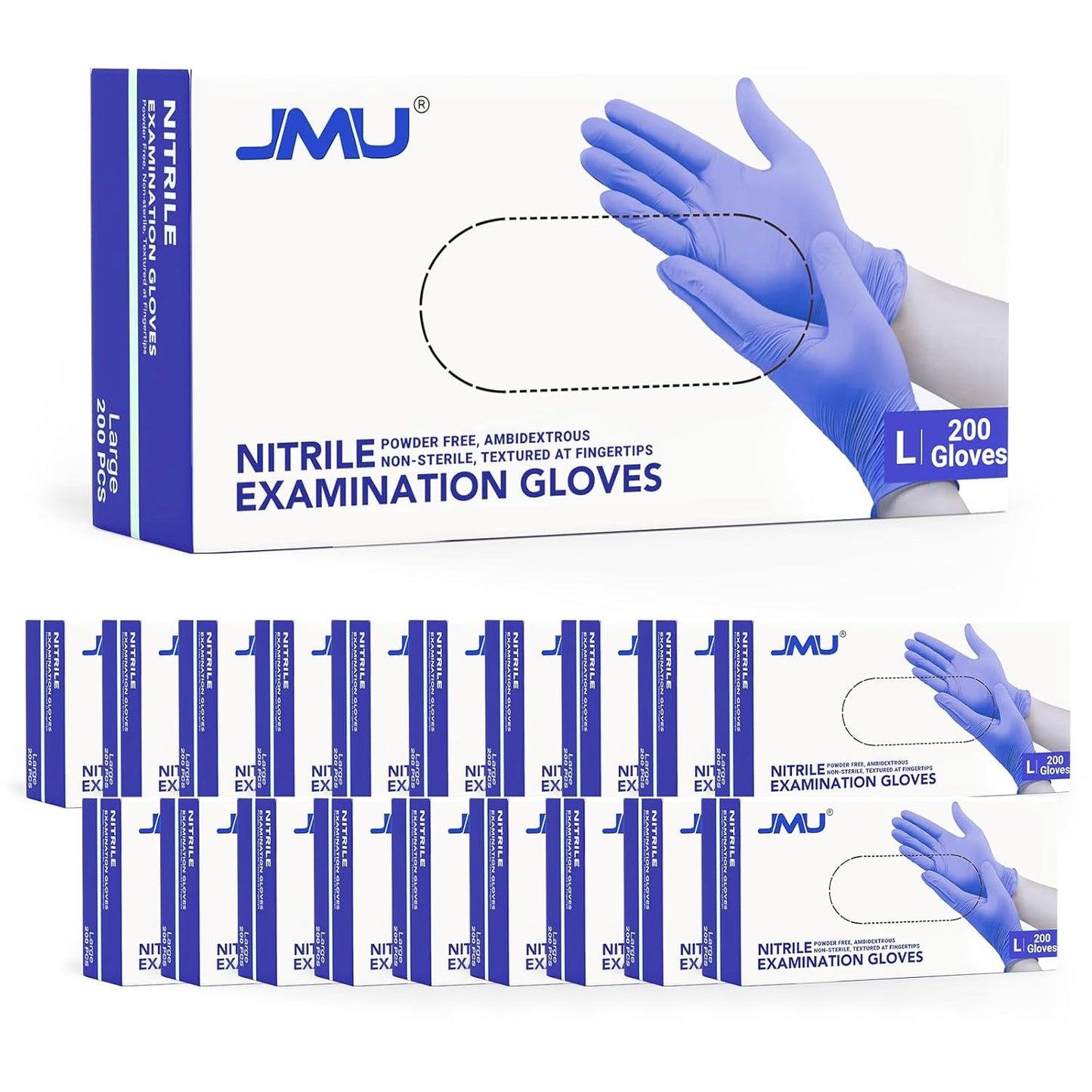 JMU Nitrile Gloves Large Bulk 4000 Count, 3.5 Mil Disposable Gloves Latex-Free, Violet Blue