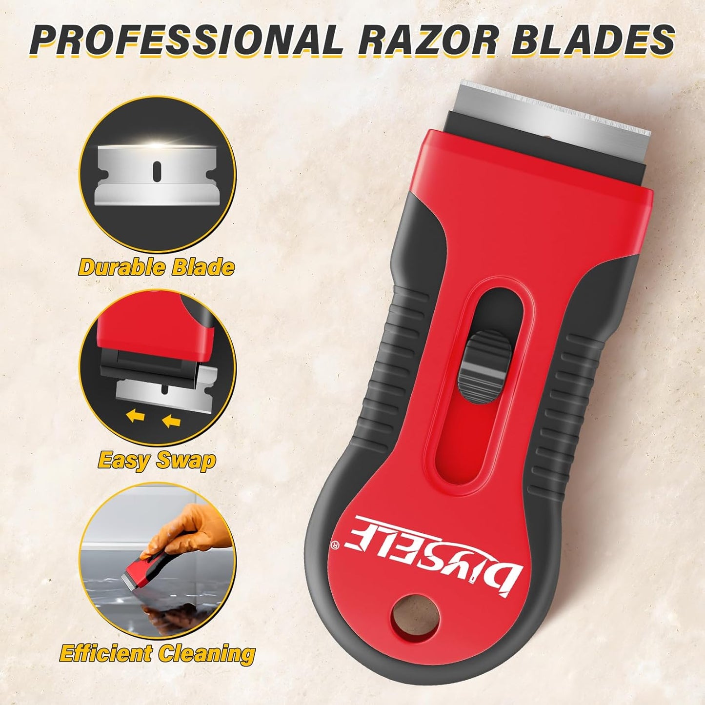 DIYSELF 2 Pack Razor Blade Scraper, Extra 10 PCS Mental Razor Blades Refills, High-Efficiency Razor Scraper, Razor Blade Scraper Tool for Cleaning, Durable Glass Scraper for Cooktop, Kitchen, Oven