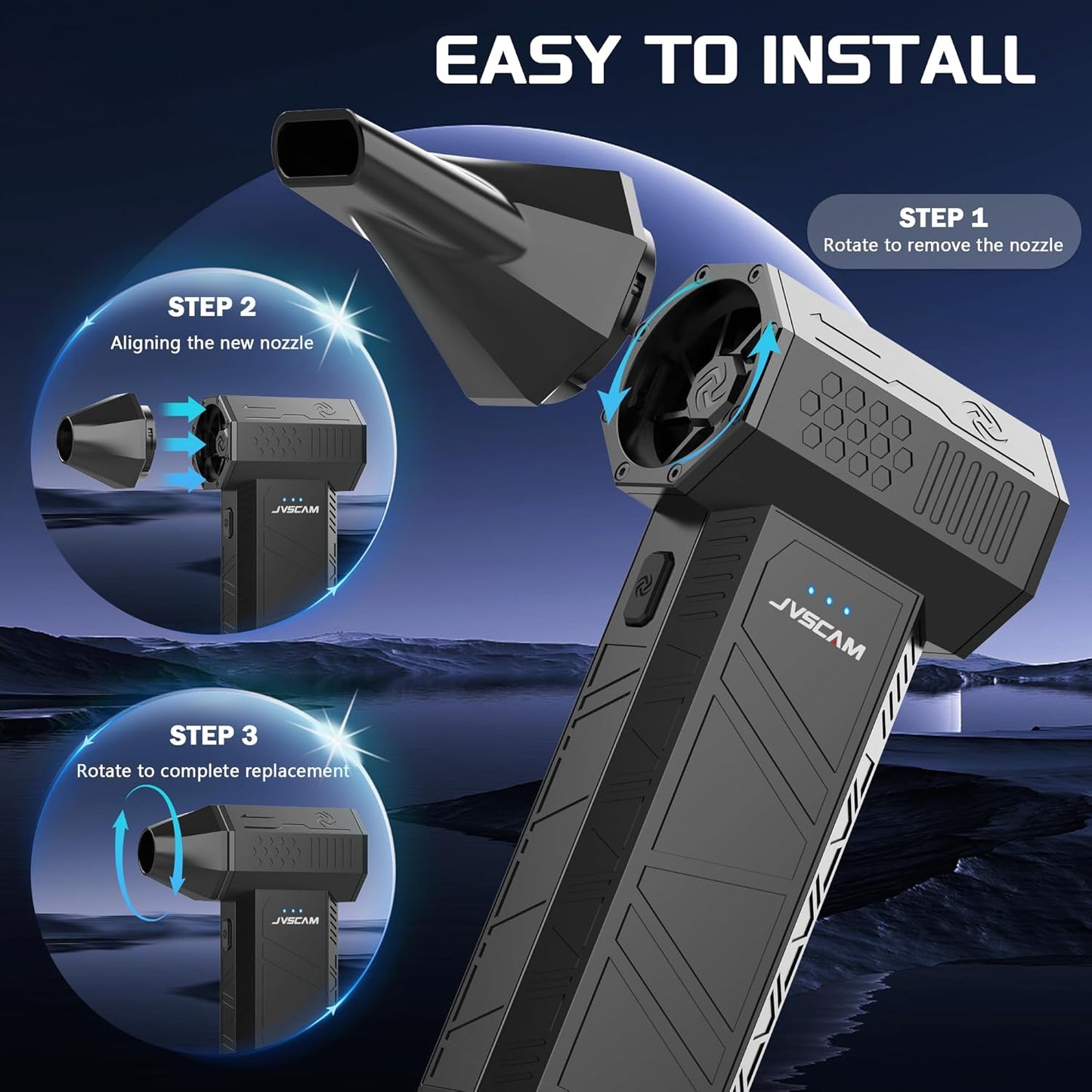 Compressed Air Duster - Electric Air Duster with Brushless Motor - 3 Gear Adjustable Cordless Air Blower - Rechargeable Air Duster for PC, Keyboard, Car, Outdoors, Home (X3)