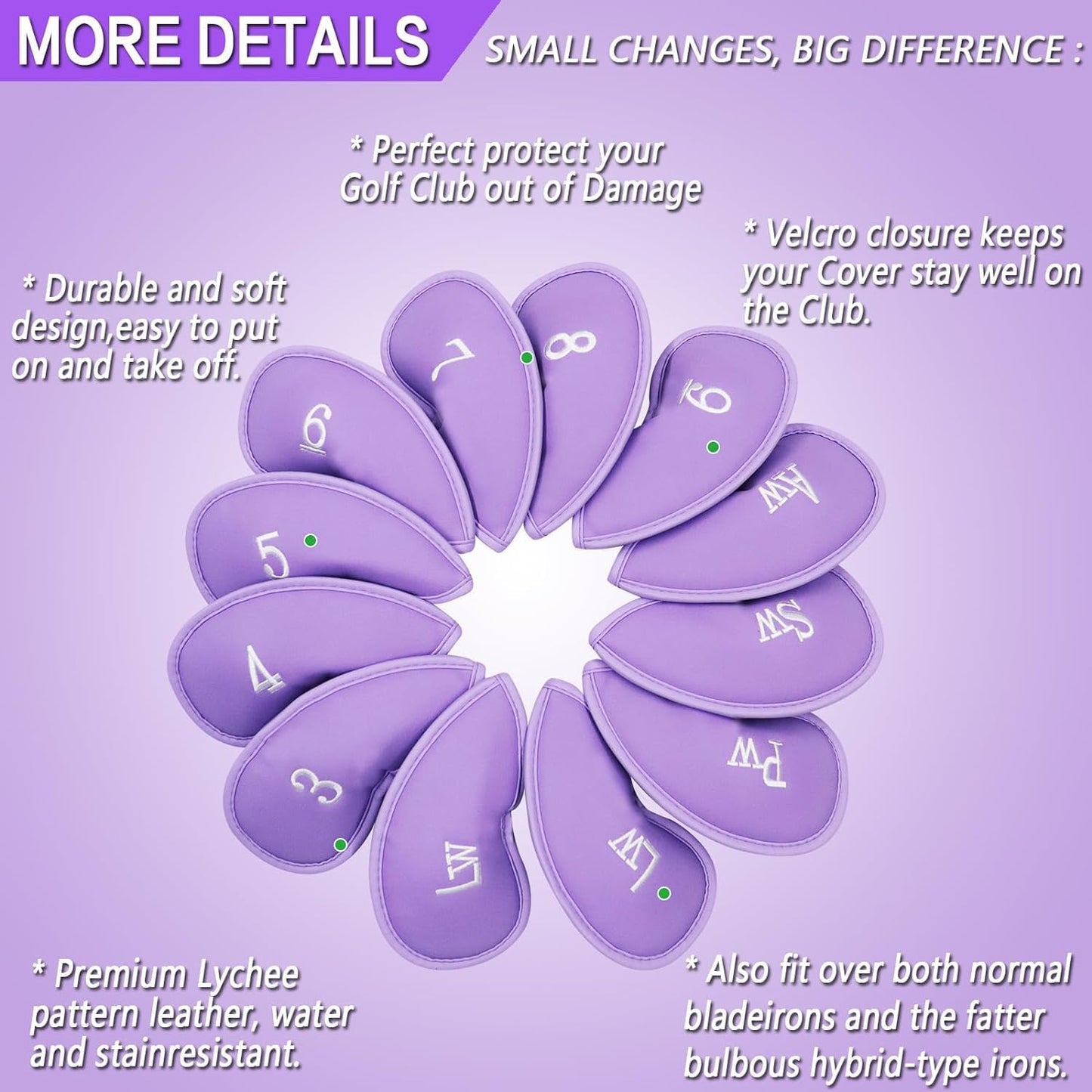 FINGER TEN Premium Synthetic Leather Stylish Iron & Wedge Golf Head Covers Value 12 Piece Set, Embroidered Labels & Fits Most Clubs Gift Set, Travel Protection Accessories