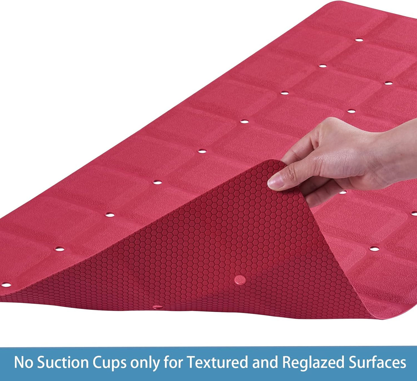 Foldable Silicone Bathtub Mat: Jumbo Size Heavy Duty Safety Bath Mat for Tub Without Suction Cups Non Slip Bath & Shower Mat for Textured, Reglazed, Refinished Tub (Crimson Red, 35.8 x 17.7)