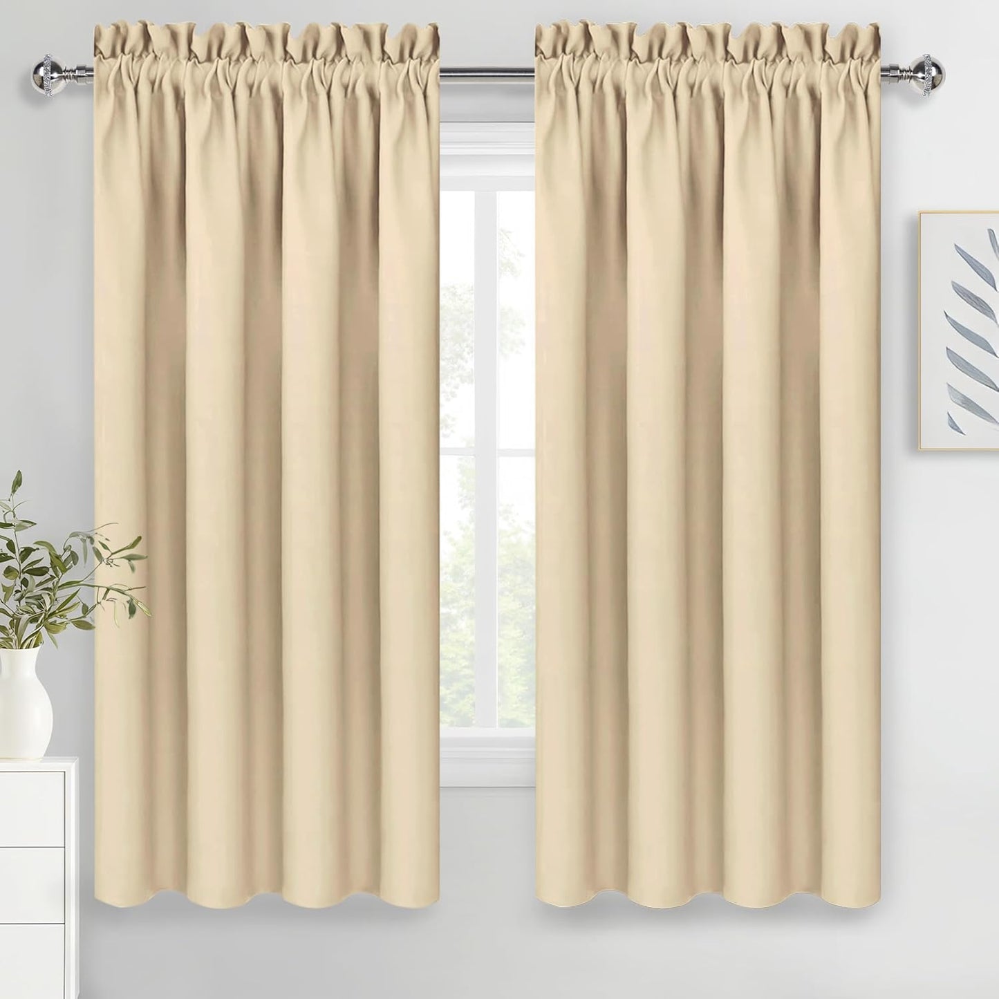 DWCN Blackout Curtains for Bedroom – Rod Pocket Thermal Insulated Noise Reducing Noise Reducing Drapes for Living Room, W 60 x L 63 Inch, 2 Panels, Beige
