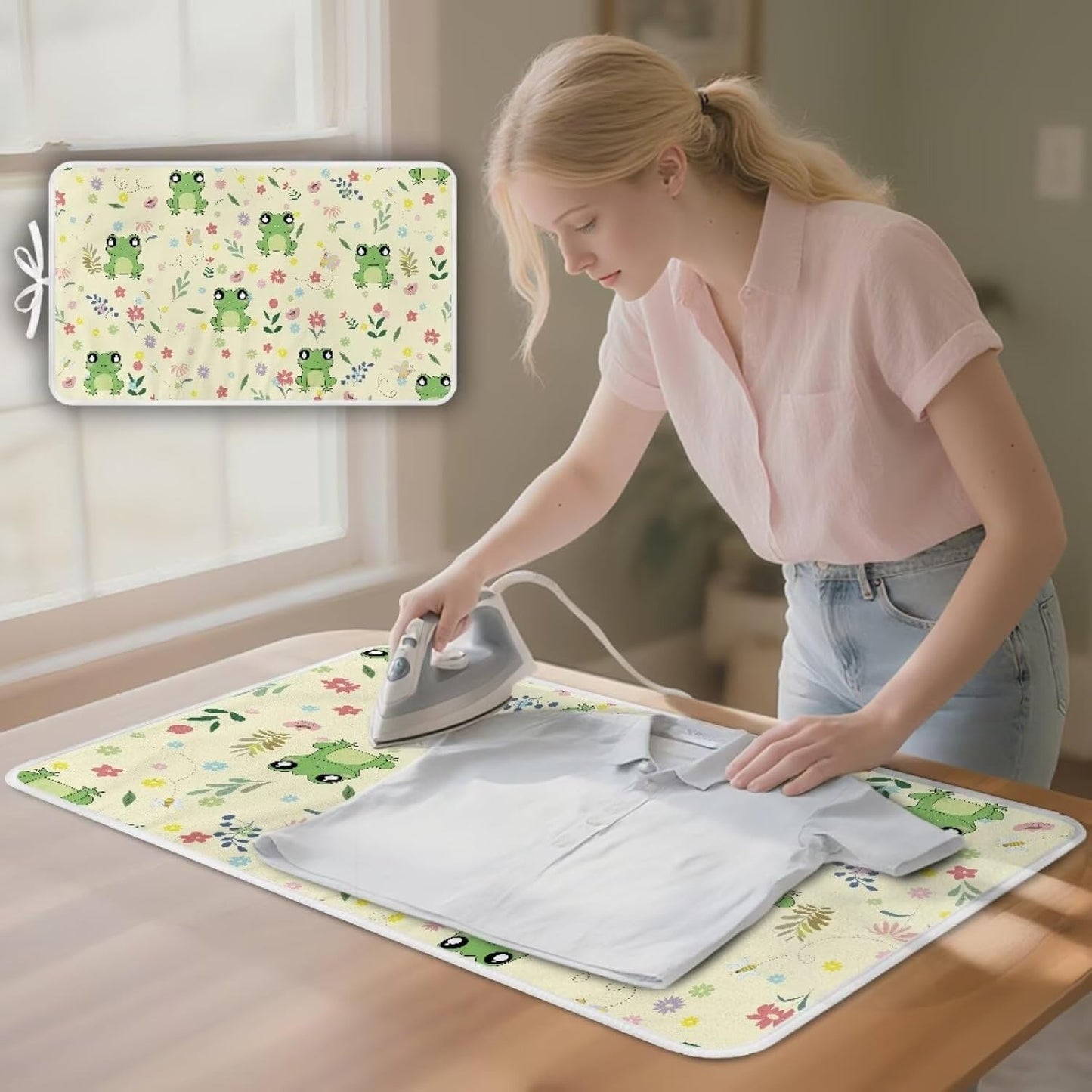 Ironing Mat Ironing Board Pad Heat Resistant, Portable, Quilting & Travel Blanket 32 x 16 Inch Cute Frog Small Ironing Mat for Table Top,Countertop,Etc