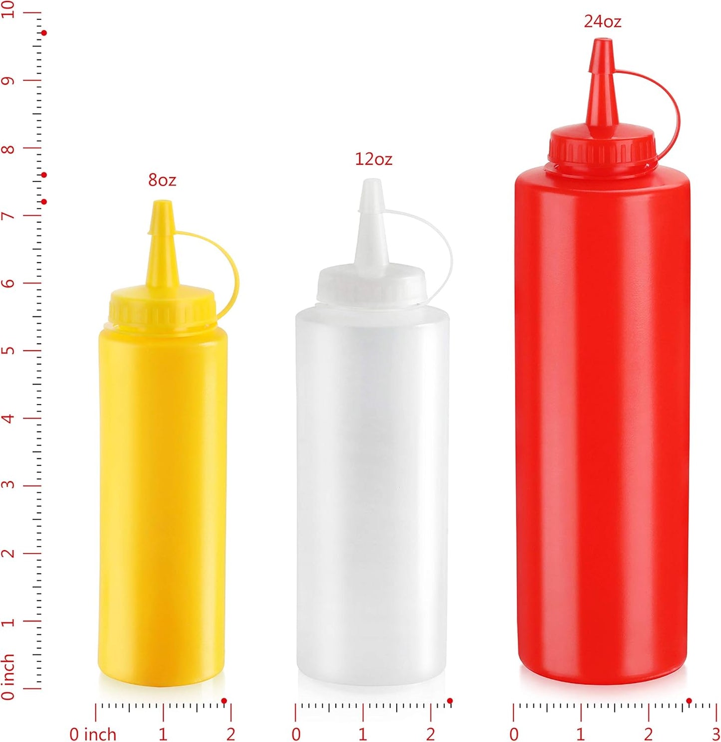 New Star Foodservice 26313 Squeeze Bottles, Plastic, 12 oz, Red, Pack of 6