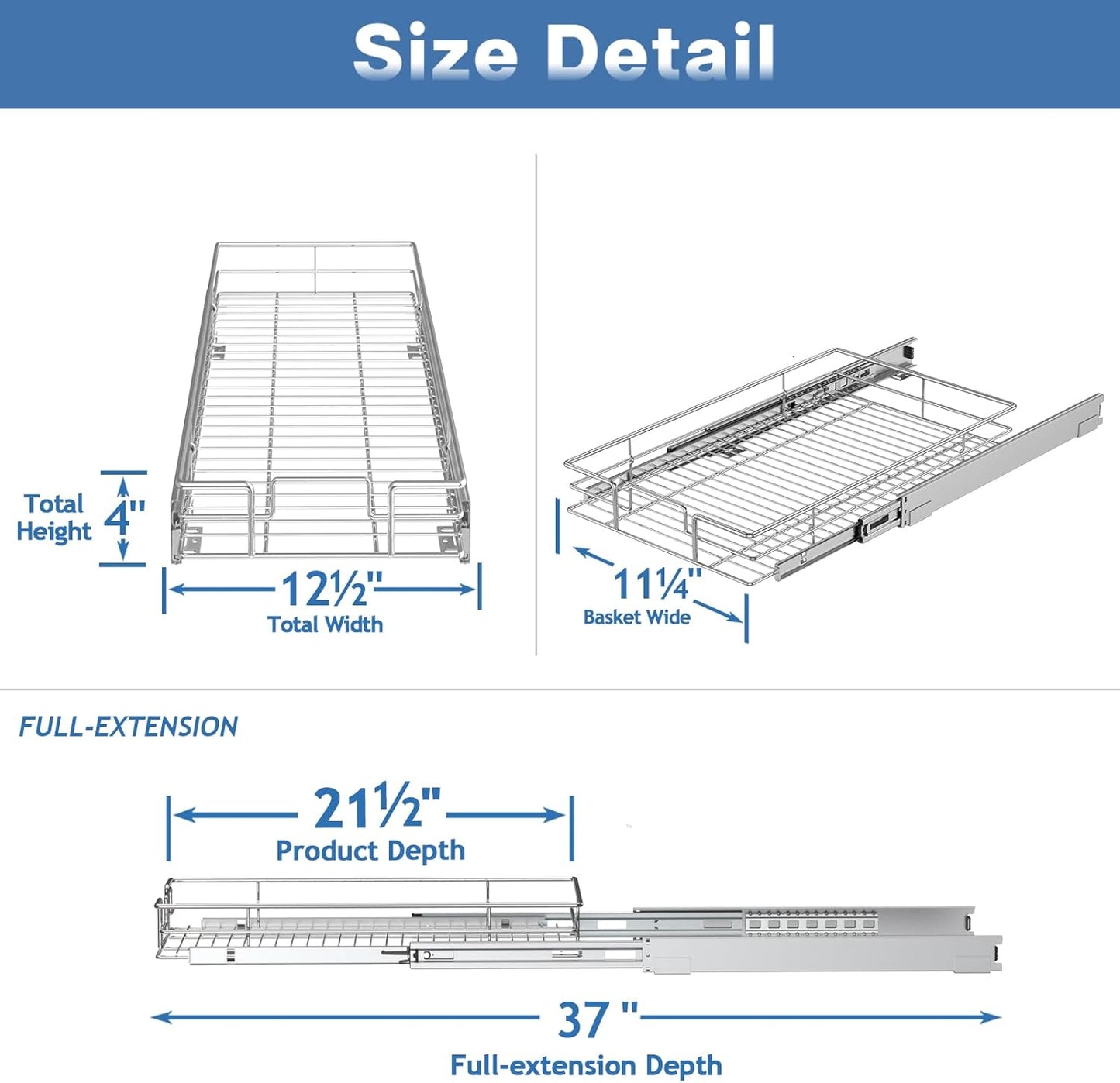 Pull Out Cabinet Organizer 12½" W x 21½" D, Heavy Duty Cabinet Pull Out Shelves, Slide Out Drawers Organization for Kitchen Cabinets Bathroom