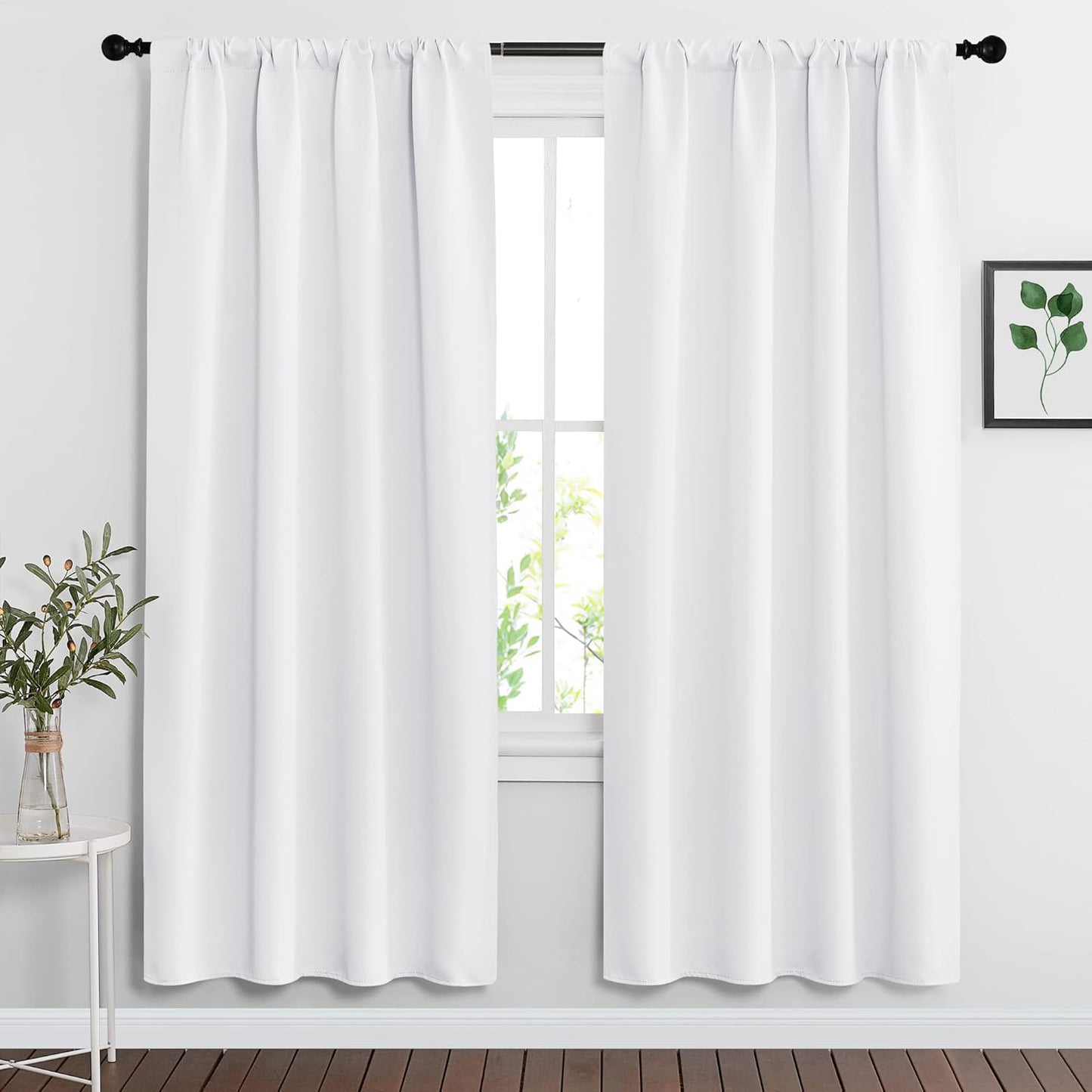 RYB HOME Window Decor Kitchen Curtain Drapes - 50% Blackout Thermal Insulated Curtains Set Rod Pocket Energy Saving for Bedroom Kitchen Livingroom Dining, 42 Wide x 72 Long, Pure White, 2 Panels