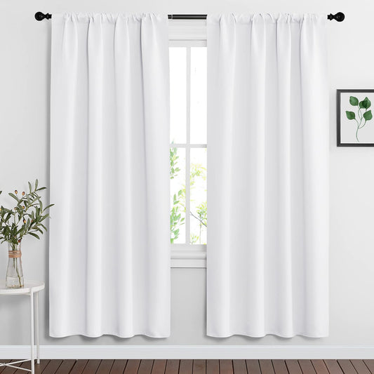 RYB HOME Blackout Curtains for Living Room, Large Window Shades for Bay Window Dining Parlor Bedroom Patio Door, Wide 62 x Long 72 inches, Pure White, 2 Panels