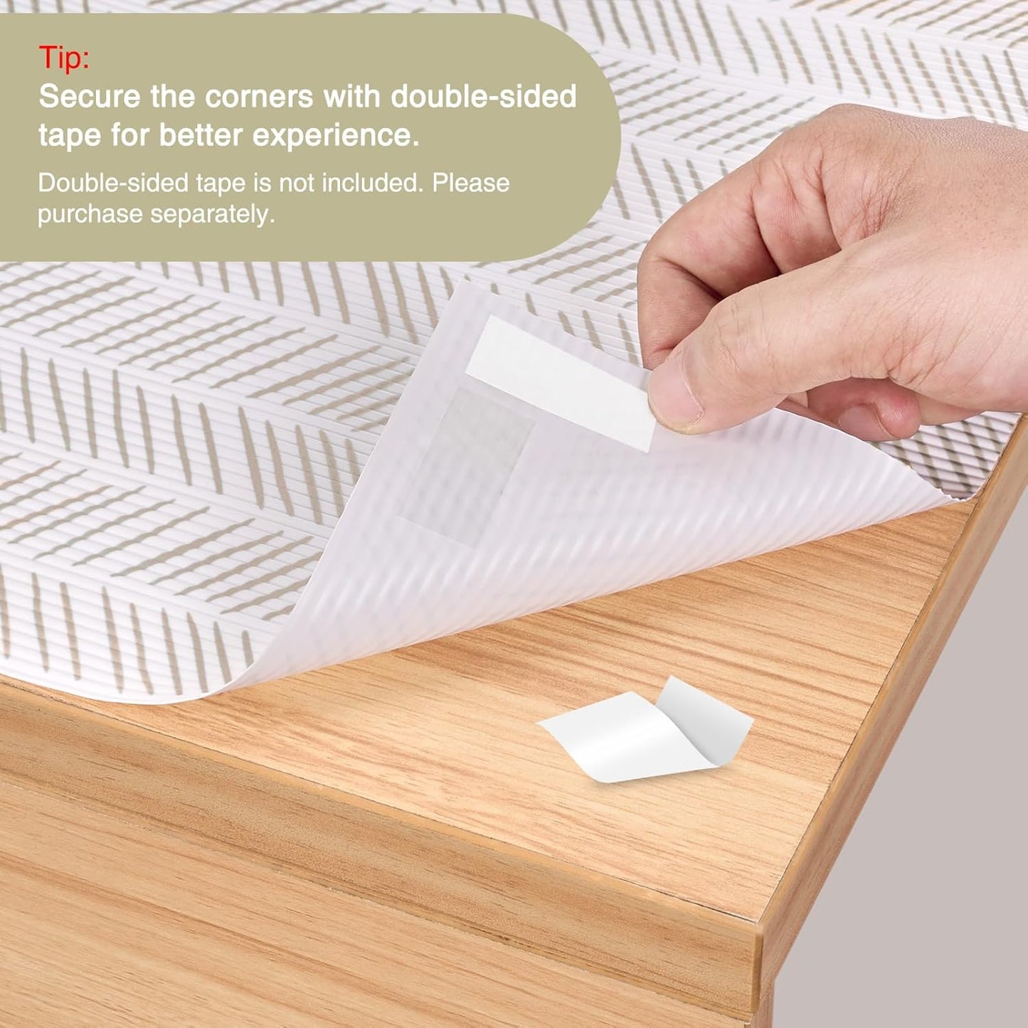 Glotoch Shelf Liners for Kitchen Cabinets, 12in x 20FT Non-Adhesive Liners for Shelves,Non Slip Waterproof Contact Paper for Drawers Pantry EVA Wire Shelf, White and Beige Herringbone