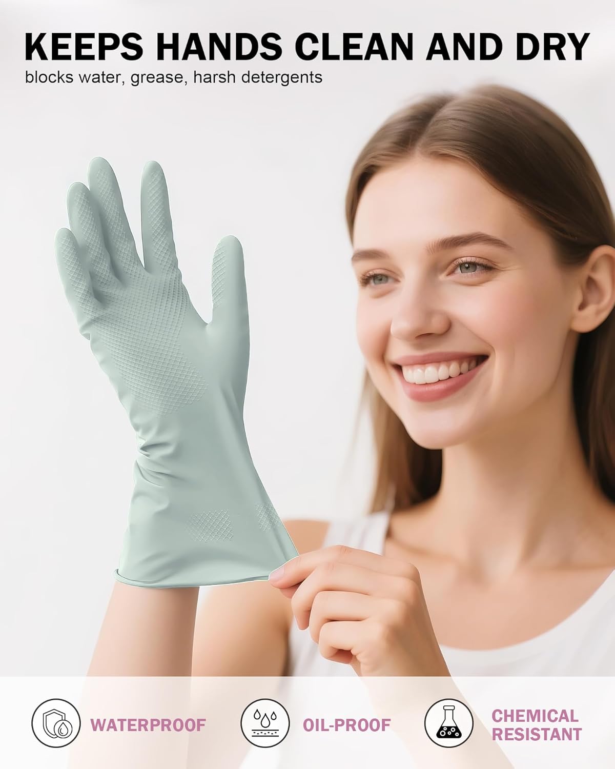 Rubber Cleaning Dishwashing Gloves 4 Pairs Reusable Kitchen Glove for Washing Dishes & Household Bathroom Cleaning Dish Gloves with Flock Lining Anti-Slip Grip Waterproof Thick Long-lasting Colorful L