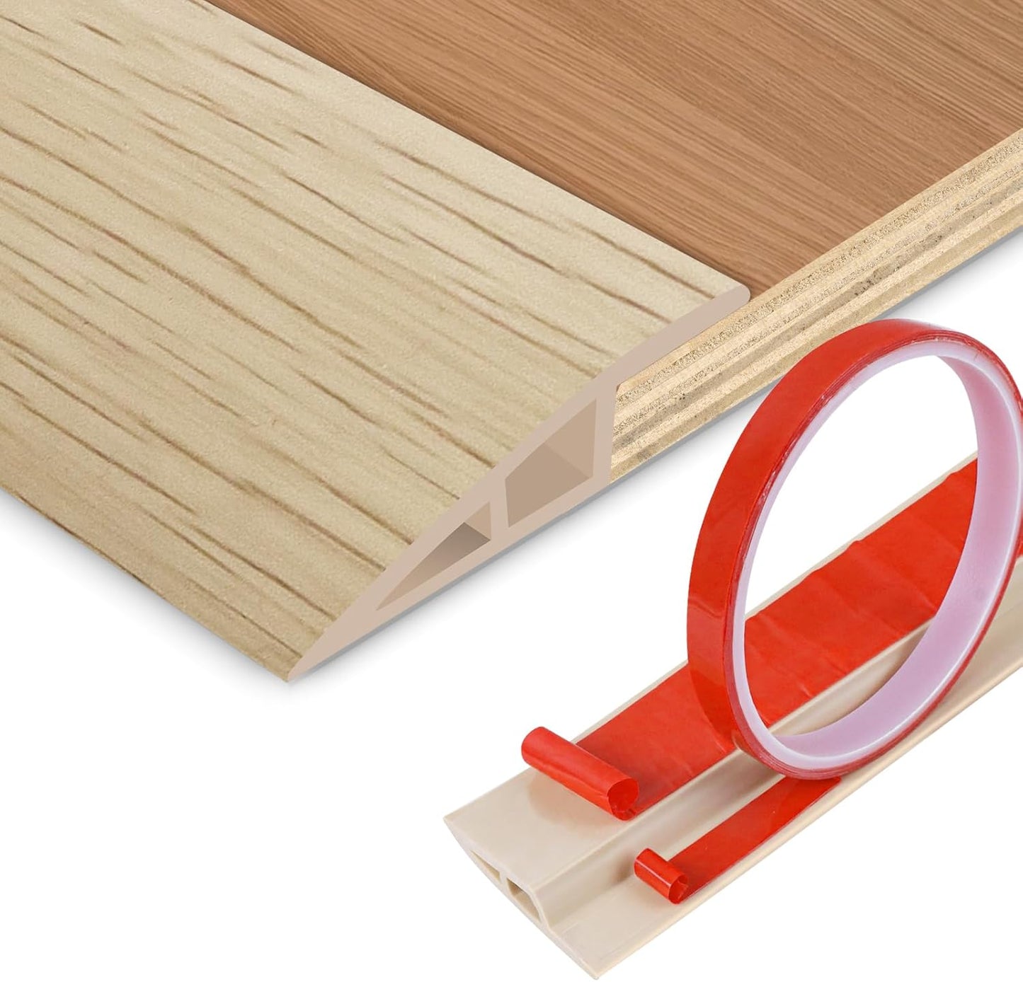 Floor Transition Strip Vinyl Door Threshold Ramp Self Adhesive Carpet Edging Strip Doorway Edge Trim, Overlap Edge Reducer for Laminate Carpet, Floor, Tile (Yellow Wood, 3/5" to 4/5", 6.6Ft)