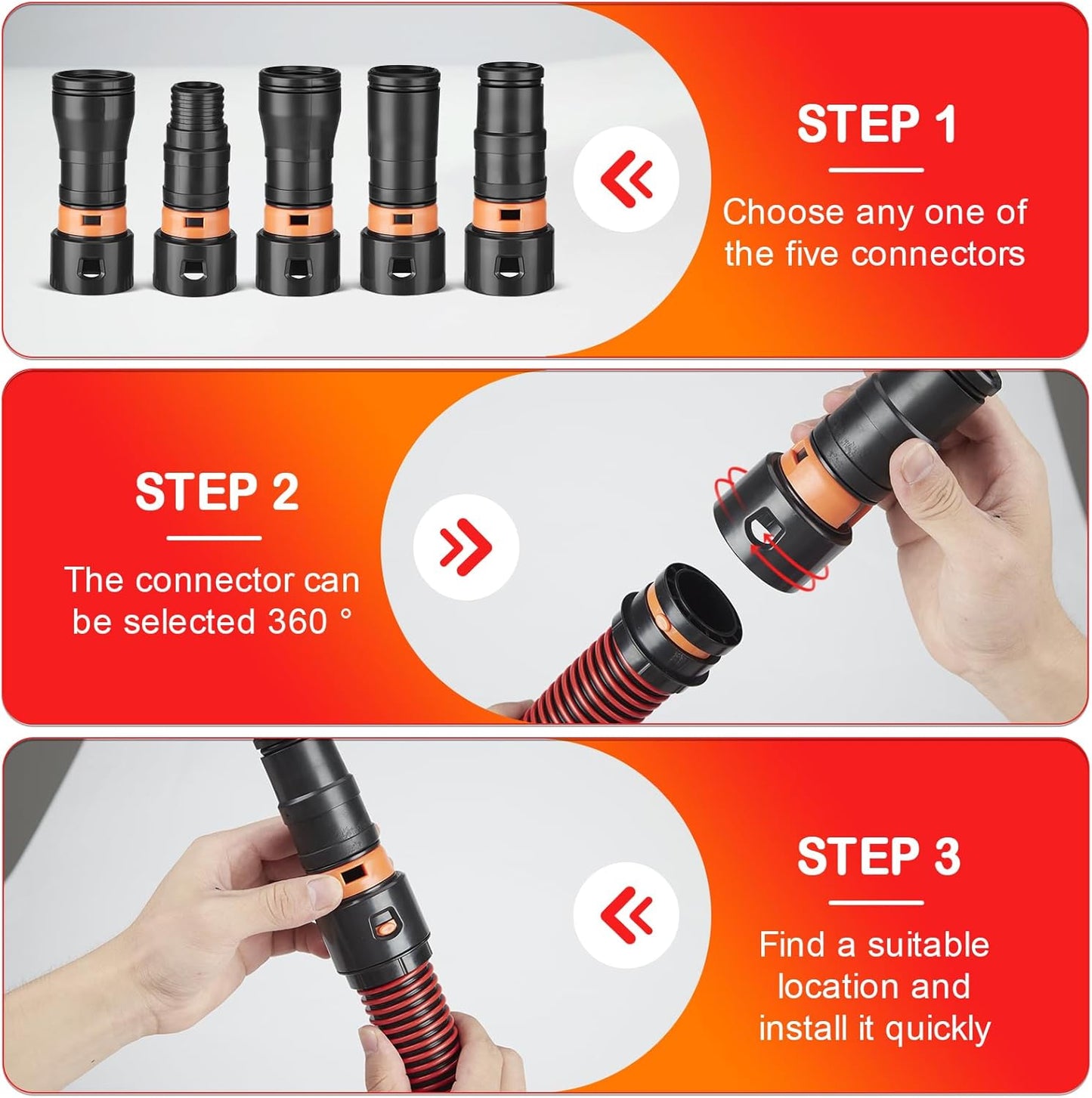 16FT Vacuum Hose Extension with 6 Adapter Attachments,Fits 1-1/4" Vacuum Cleaner Hose,Multi-Size Fittings0.9" to 1-3/4",Universal Shop Vac Accessories (Please Confirm Hose Size Compatibility)