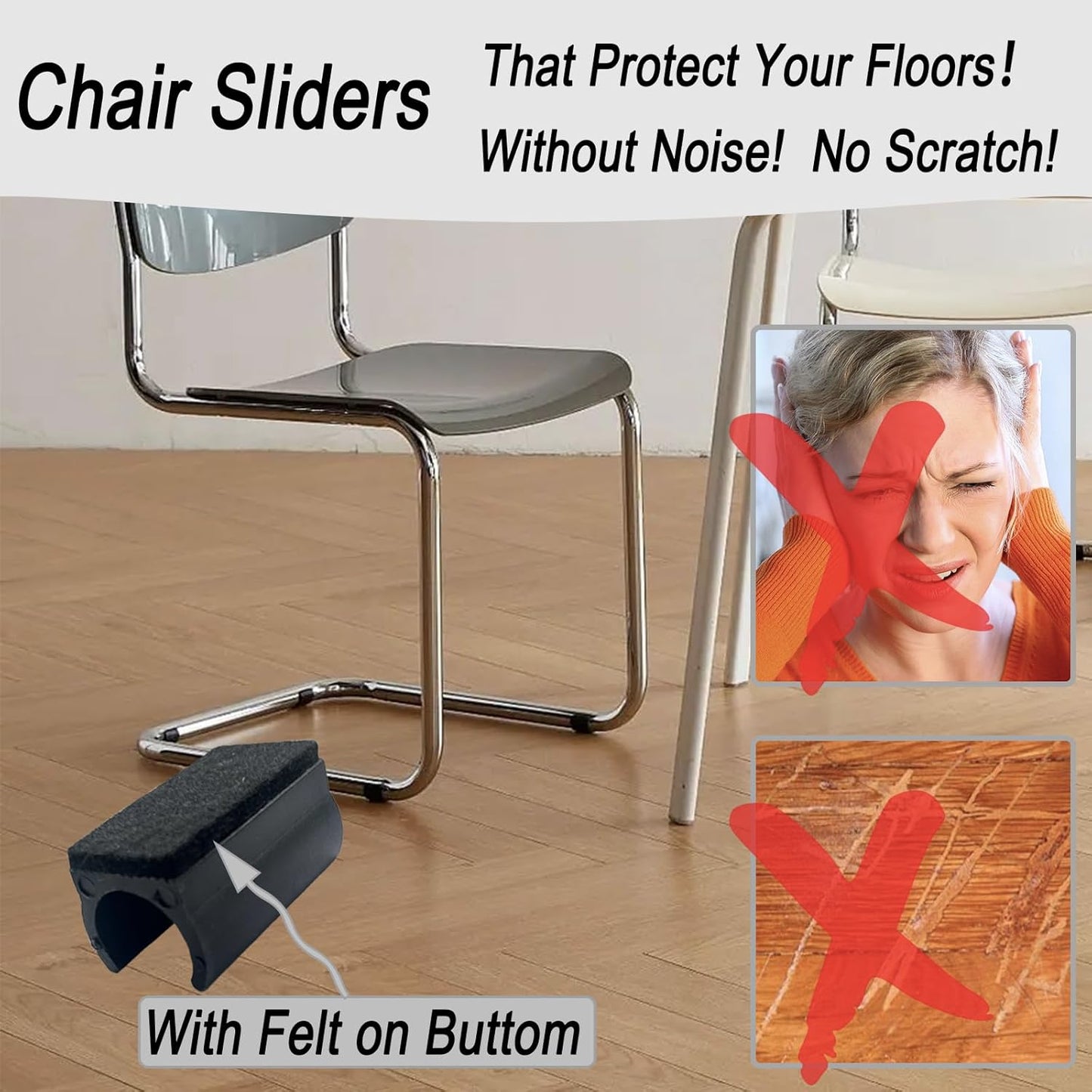 Rectangle U Shaped Chair Leg Tips Caps with Felt Pads,Furniture Feet Protector Slide Smoothly Glides No Scratches No Noise Protect Hardwood Floor,Fit 25mm(1inch) Diameter Tubular Leg (Black 8PCS)