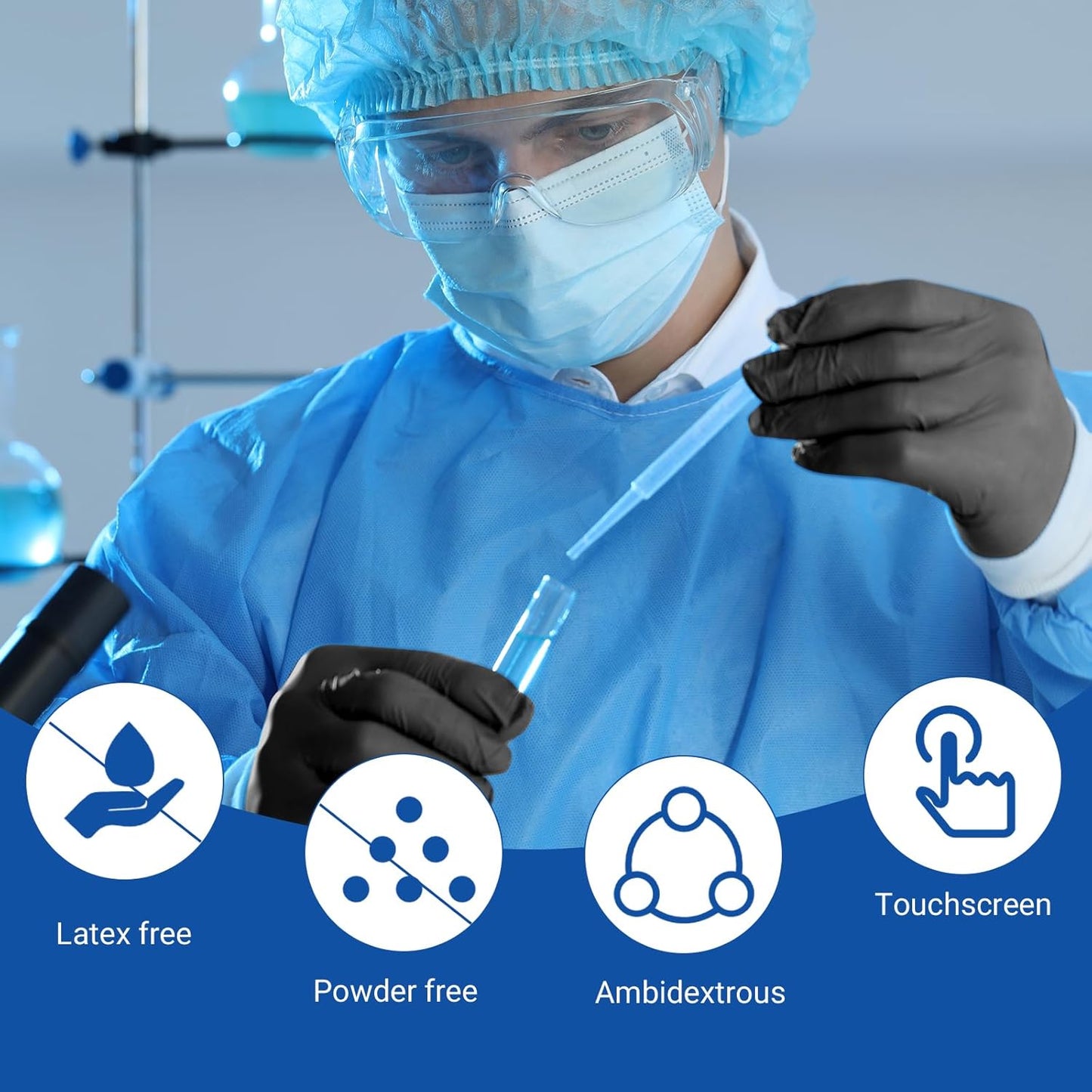 JMU Black Nitrile Gloves Small Case of 1200, 3.5Mil Nitrile Exam Gloves, Latex Free, Powder Free