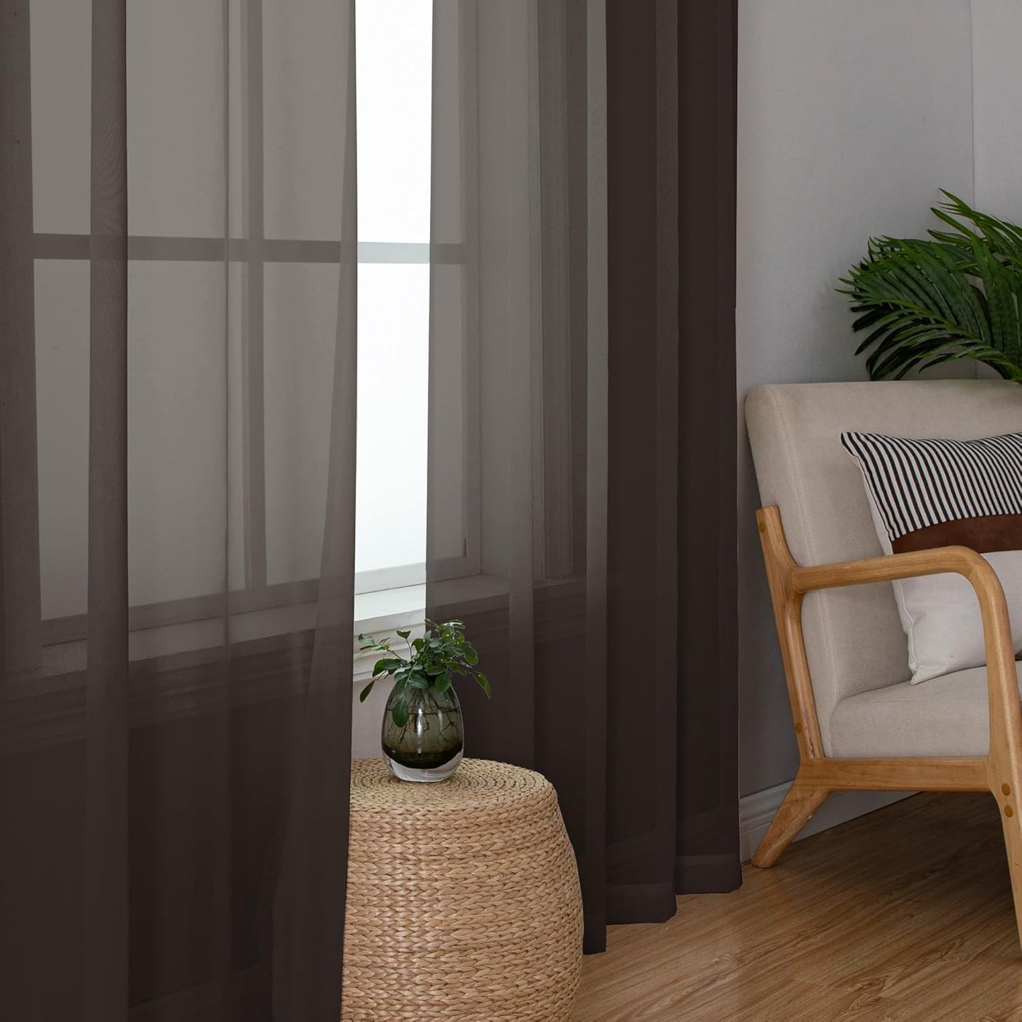 Chyhomenyc Sheer Chocolate Brown Curtains 90 inches Long 2 Panels, Light Filtering Soft Airy Solid Elegant Voile Window Treatment Drapes for Bedroom Living Room Wedding Party Decor, 42 Wx90 L Inches