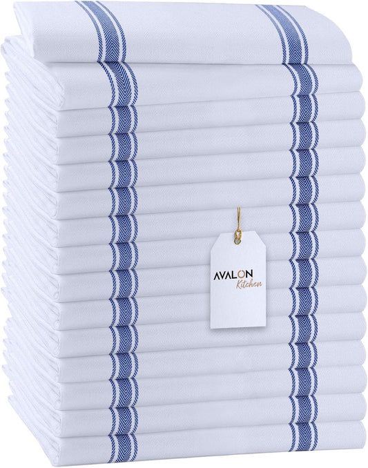Dish Towels Set (Value Pack of 15) Size 15x25 Inch, 100% Cotton Soft & Absorbent Linen Kitchen Towel, Tea Towels, Reusable Cleaning Cloths for Household Cleaning (Blue)