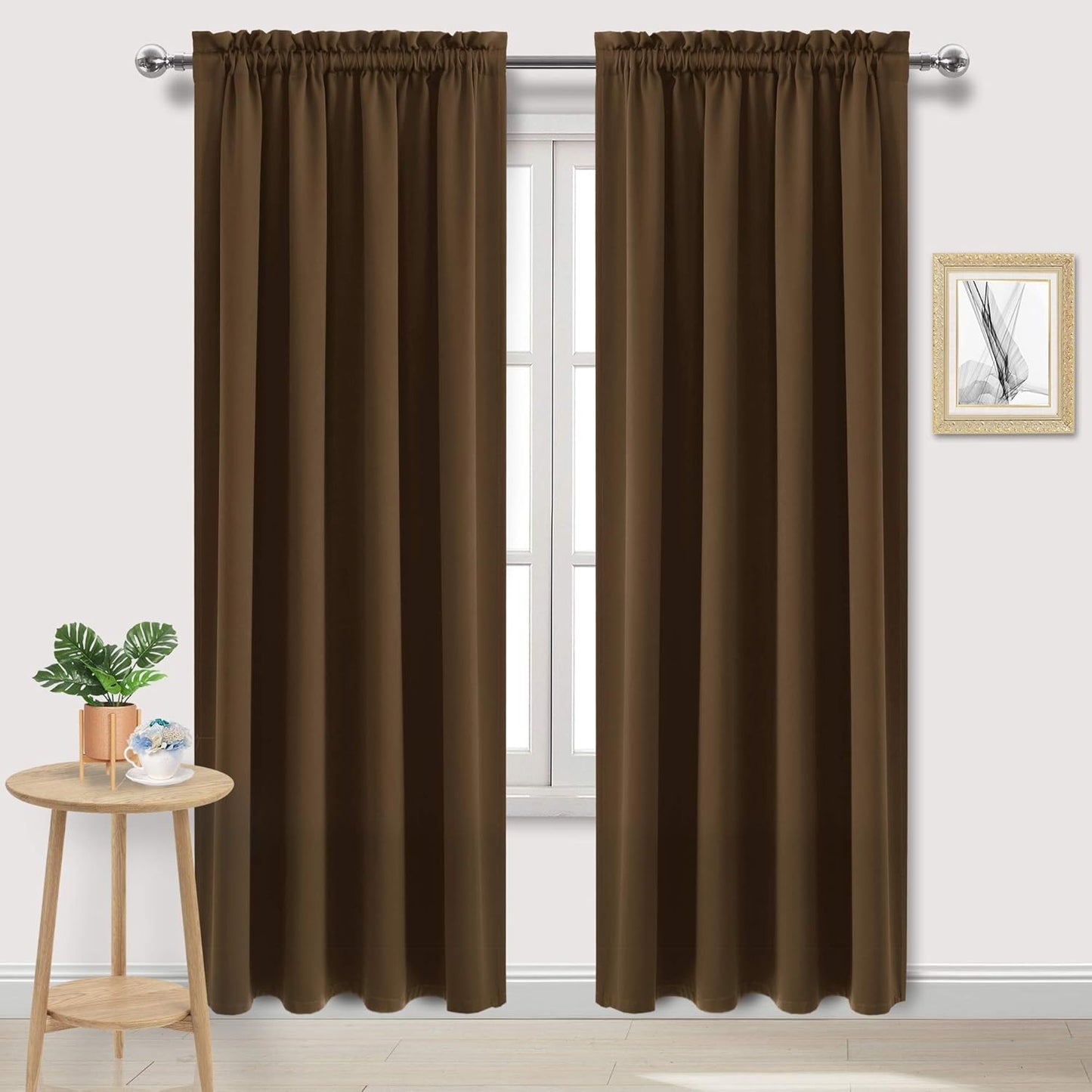 DWCN Blackout Curtains Room Darkening Thermal Insulated Bedroom Curtains Window Curtain Panels, 52 x 84 inches Long, Set of 2 Brown Rod Pocket Drapes