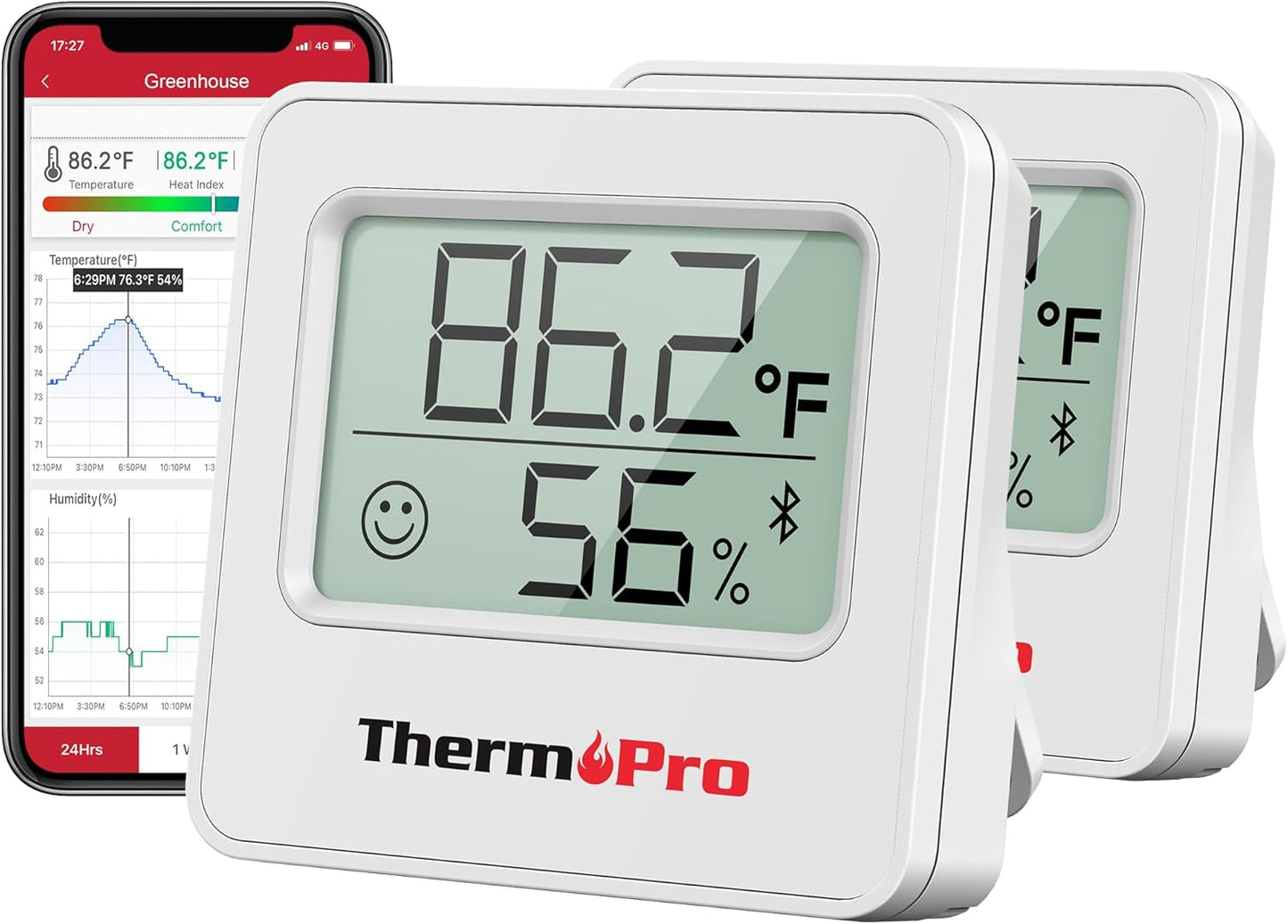 ThermoPro TP357 Digital Hygrometer Indoor Thermometer of 260FT, Bluetooth Humidity Meter with Smart App, Room Humidity Gauge with Humidity Sensor, 2-Year Data Storage and Export