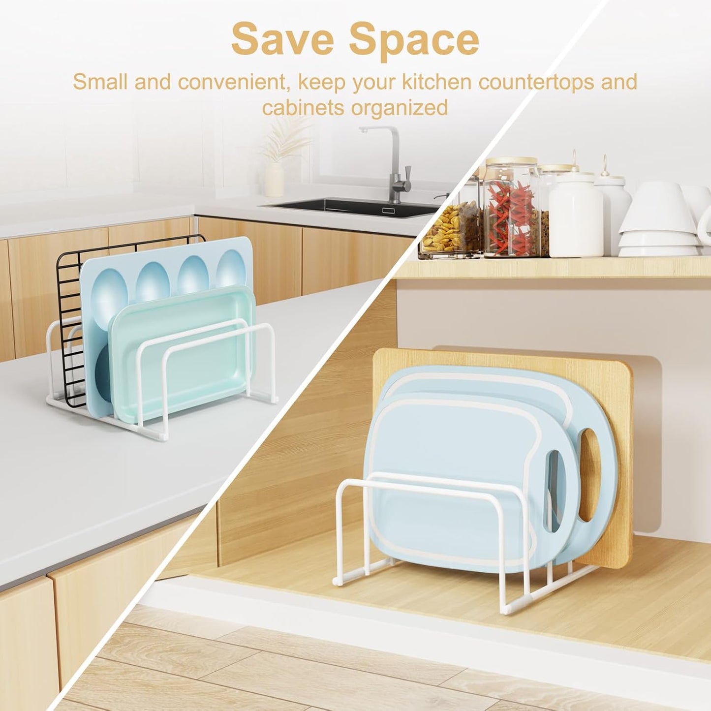 Cutting Board Organizer, 1Pcs Cutting Board Holder Rack Baking Cookie Pan Sheets Cooling Small Racks Storage Stand for Kitchen Cabinet Countertop Bakeware Storage Organizer Metal White