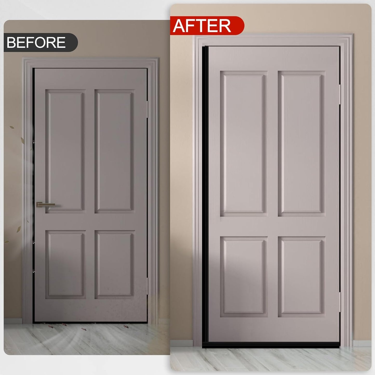 MYFAMIREA Door Weather Stripping 2IN (W) x 10FT (L) Door Draft Stopper Seal Tape Silicone Seal Strip Self Adhesive Shower Sweep Insulation Tape Side Bottom Strip for Sliding Glass Window Gap, Black