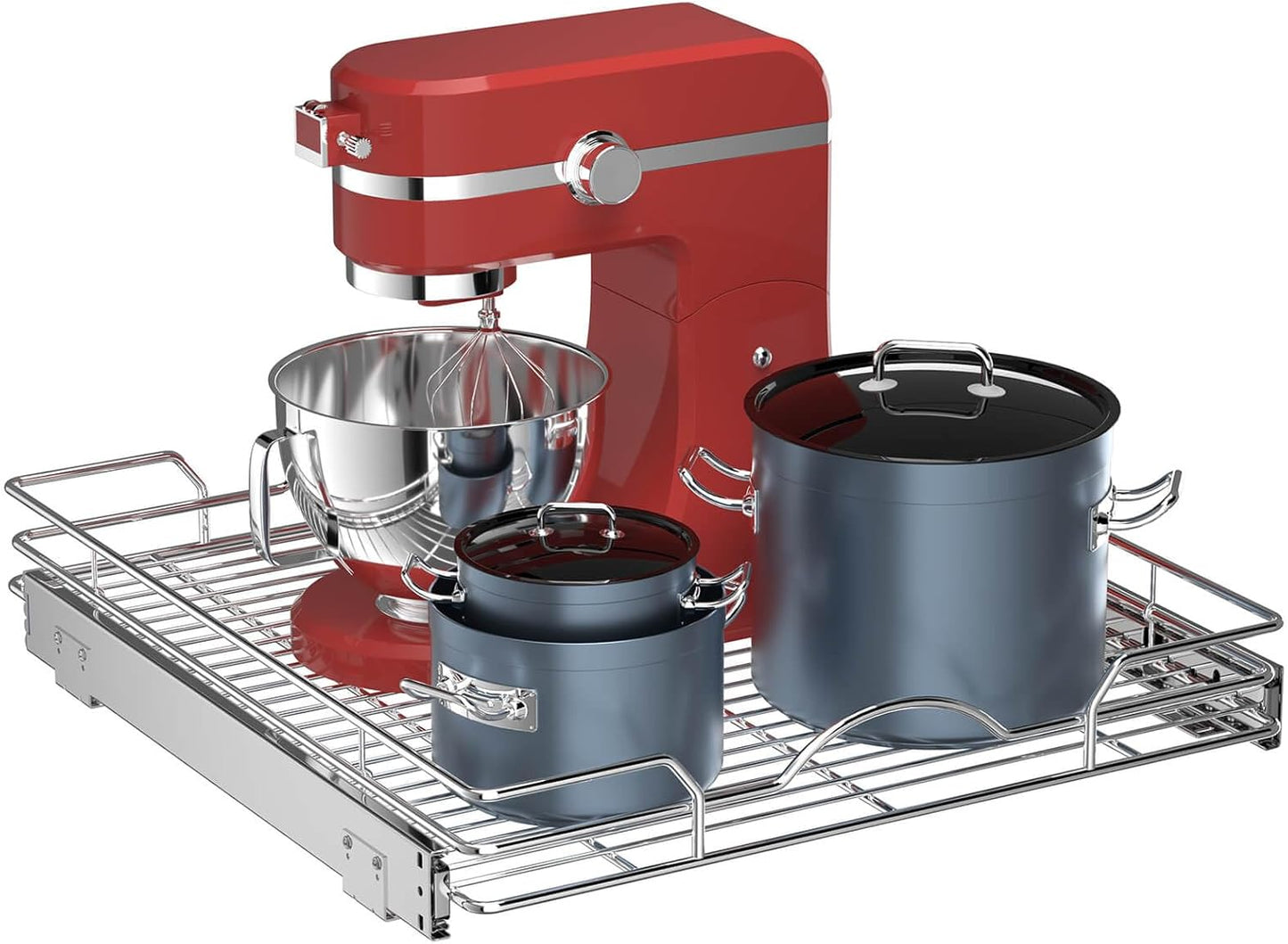 OCG Pull Out Cabinet Organizer (21" W x 21" D), Pull out Shelves 1 Tier, Cabinet Slide Out Shelves for Base Cabinet Organization in Kitchen Bathroom Pantry, Bottom Mount, Chrome Finish