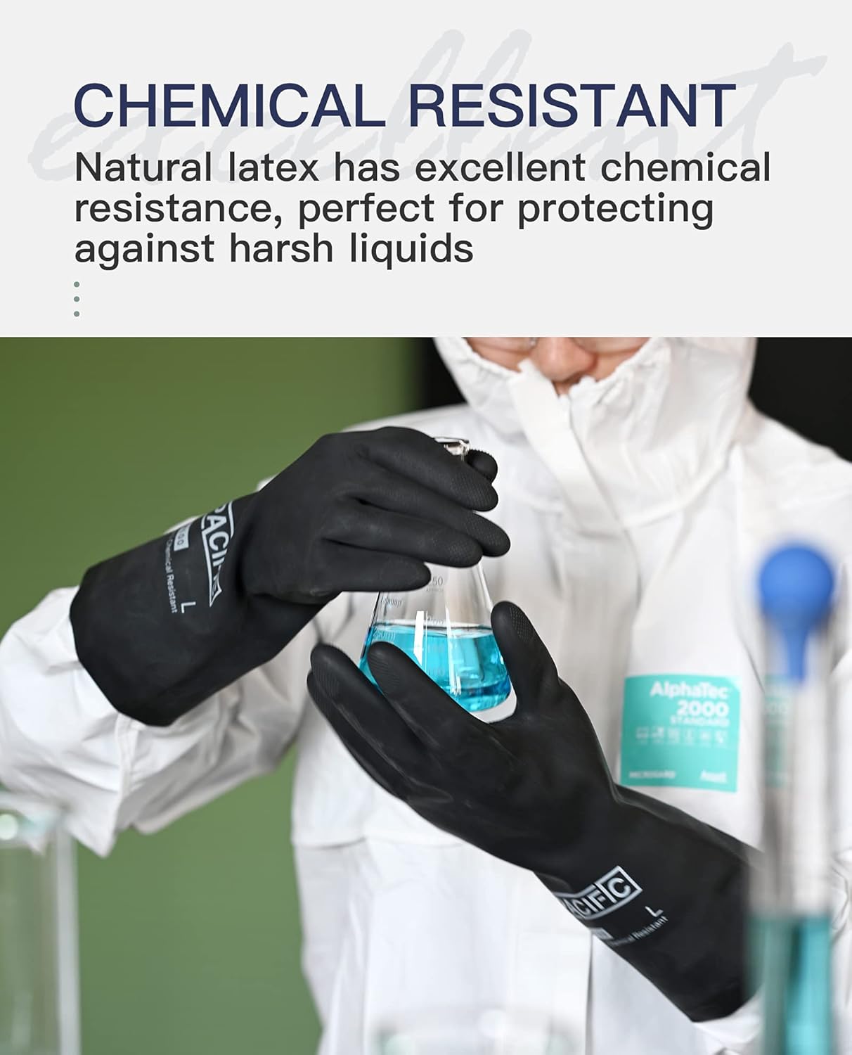 PACIFIC PPE 2 Pairs Chemical Resistant Gloves, Heavy Duty Industrial Rubber Gloves, Resist Acid, Alkali and Oil, 12.6", Large