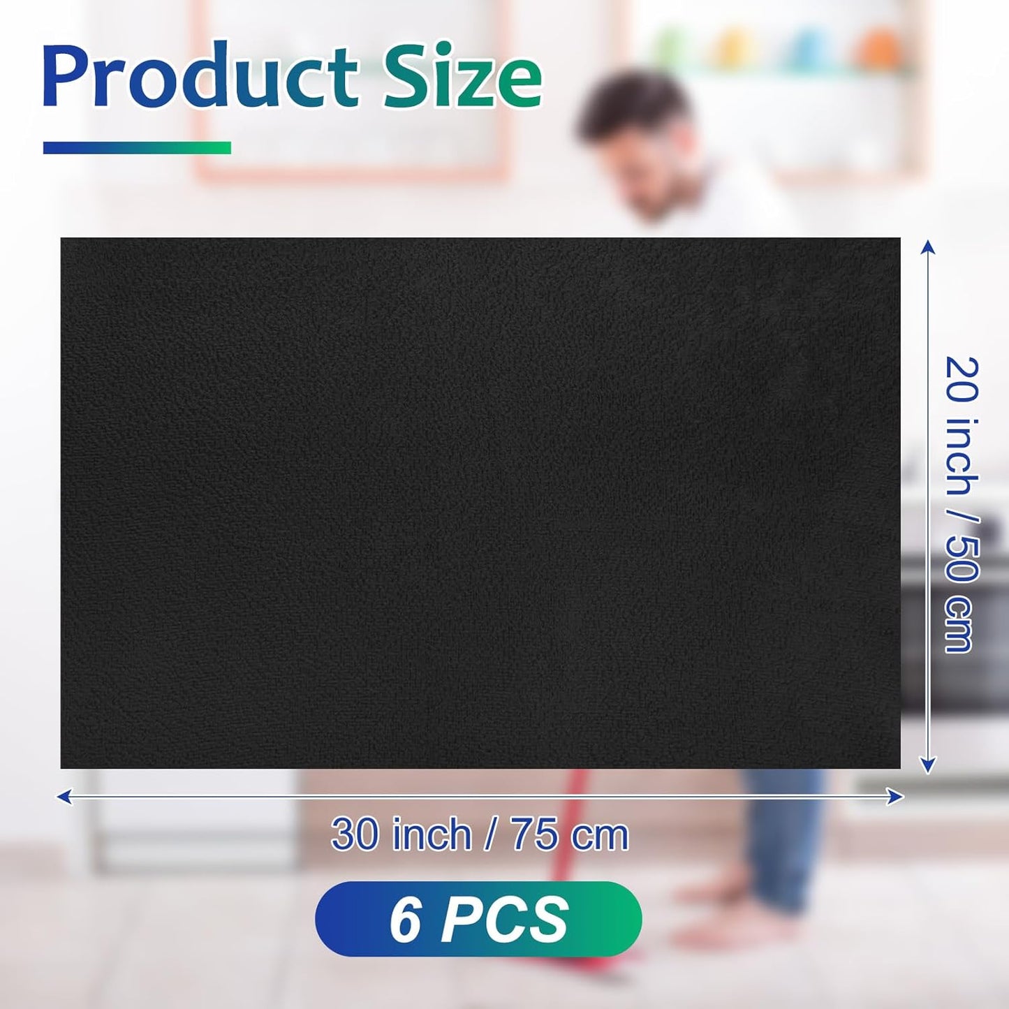 Newwiee 6 Pcs Extra Large Microfiber Cleaning Cloth 30" x 20" Washable Reusable Microfiber Towel Streak Free Lint Free Cloth for Cleaning Home Glass Office Window Bathrooms (Black)