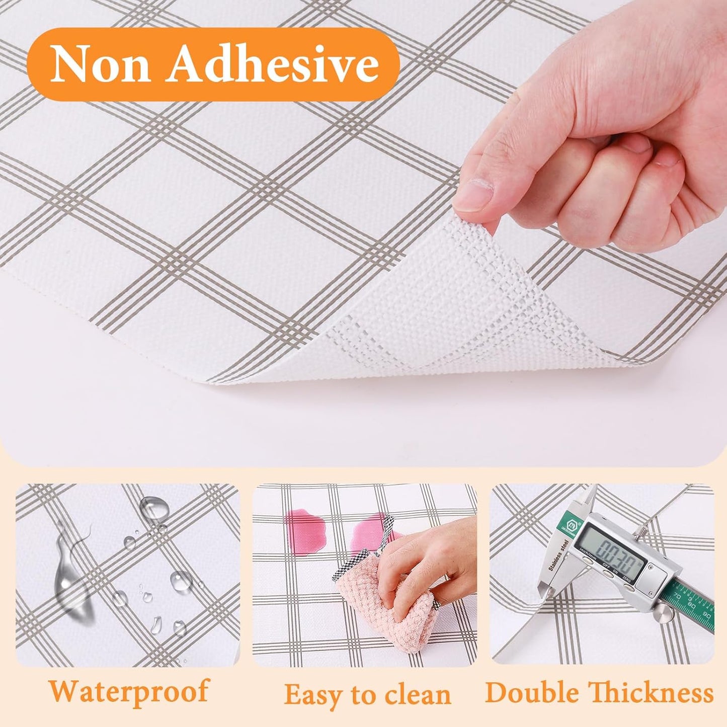 Shelf Liner for Kitchen Cabinets Non Adhesive Drawer Liner Non-Slip Thickened Shelf Liner Paper Strong Easy to Clean for Tool Box Refrigerator with Knife and Tape Measure, White Square, 11.8 x 236 in