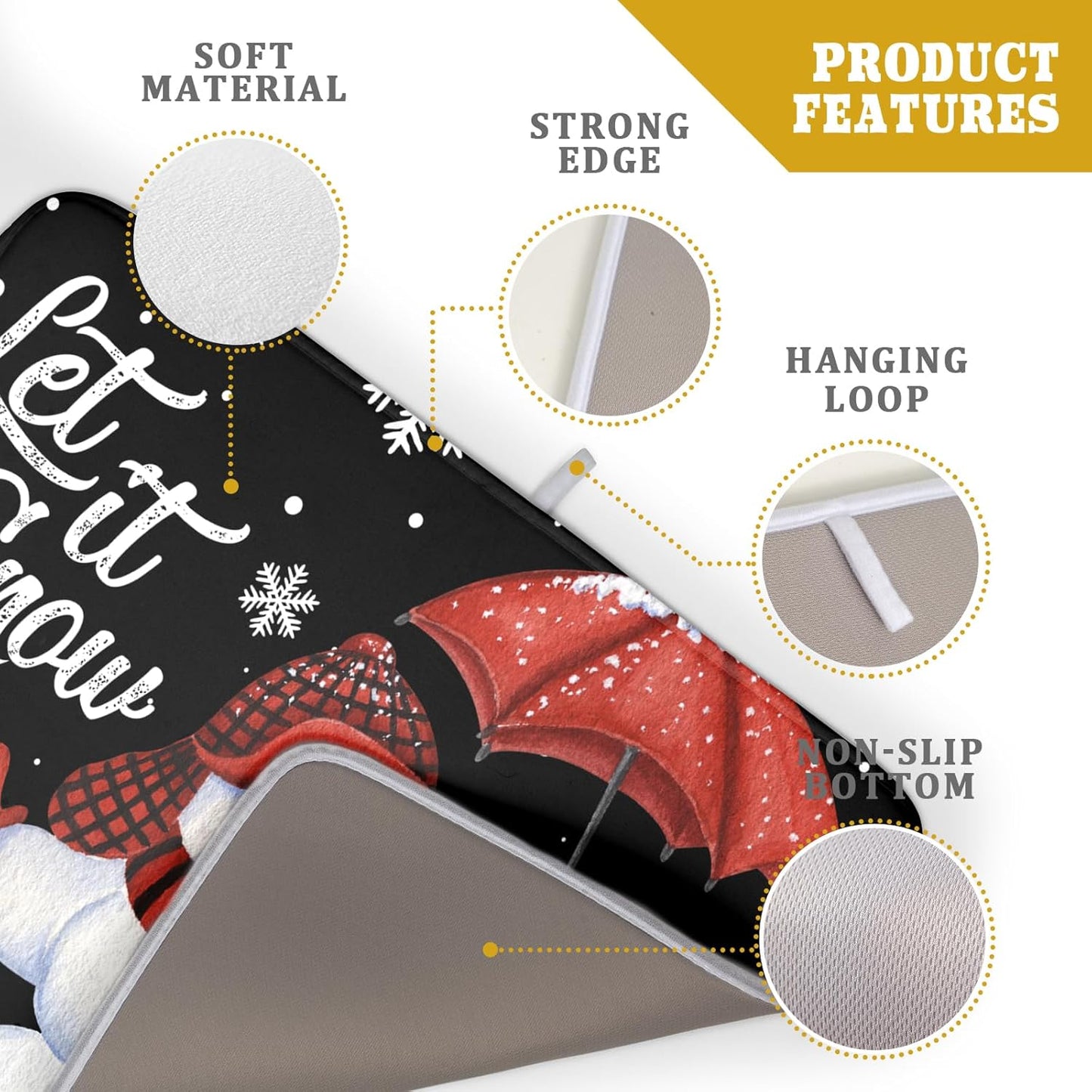 Let It Snow Dish Drying Mat, Winter Dish Drying Mat for Kitchen Counter, Christmas Cute Snowman Absorbent Fast Dry Dish Drainer Mat Protector Xmas Microfiber Dish Drying Pad 16x18 Inch