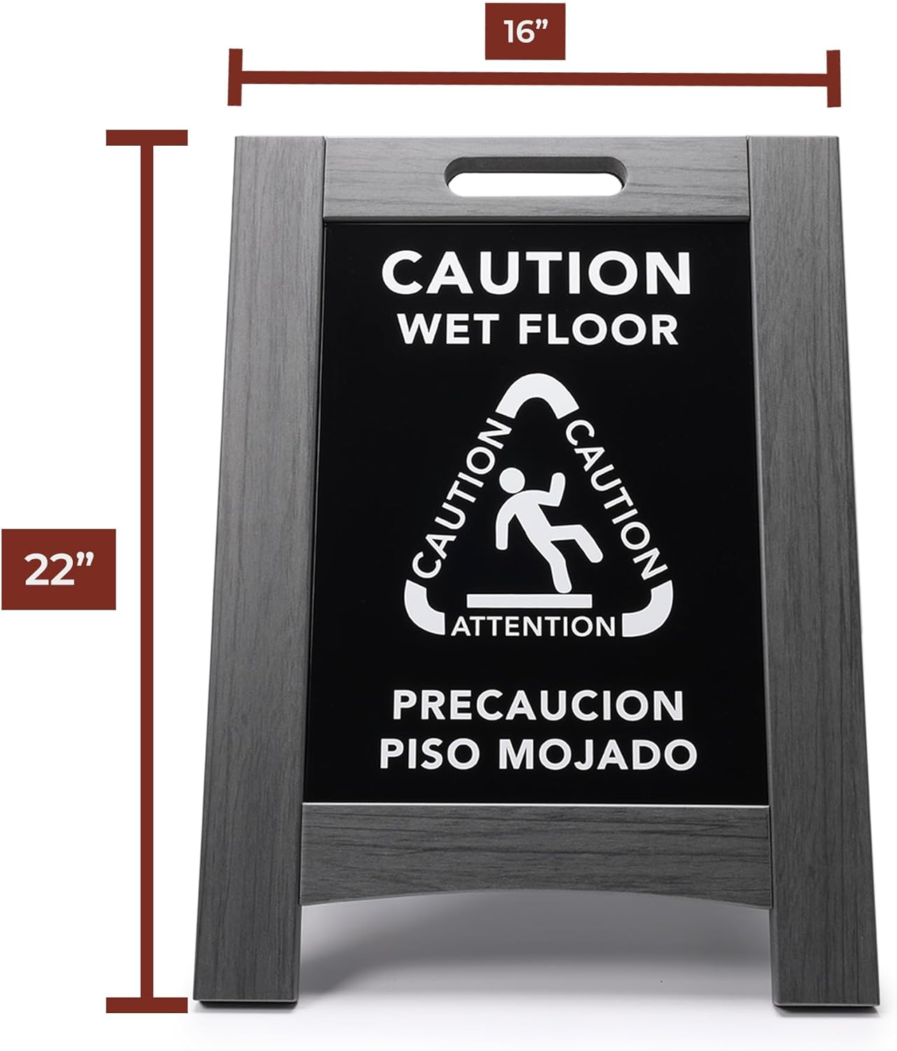 Premium Outdoor Composite Caution Wet Floor Sign – Bilingual w/Non-Skid Plastic Feet, Black Plate – For Hotels, Schools, Offices, Areas, Restrooms, Pool Decks - Grey (2 Pack)