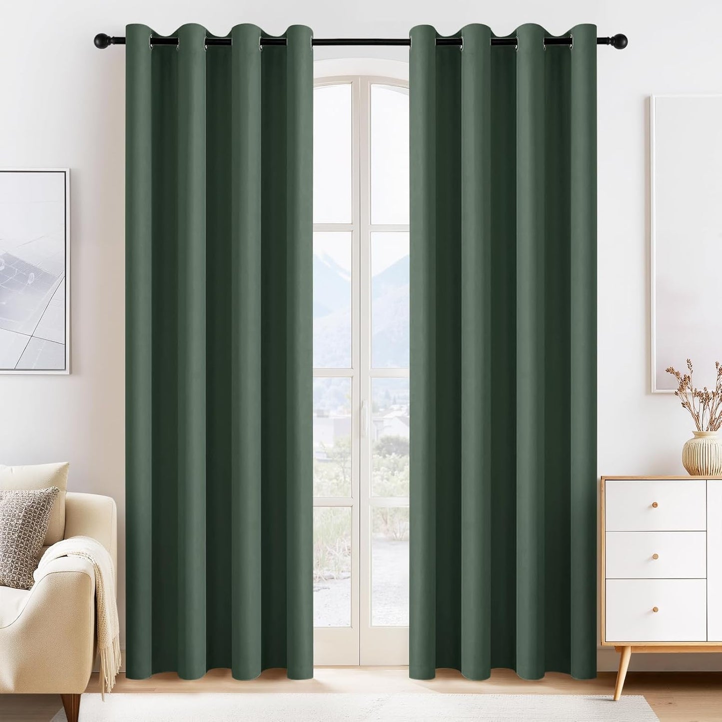 PONY DANCE Dark Green Blackout Curtains 80 inch Long 2 Panels Set, Thermal Insulated Solid Grommet Closet Curtains for Bedroom Closet Door, Temporary Doorway Cover Room Divider Drapes, W 55" x L 80"
