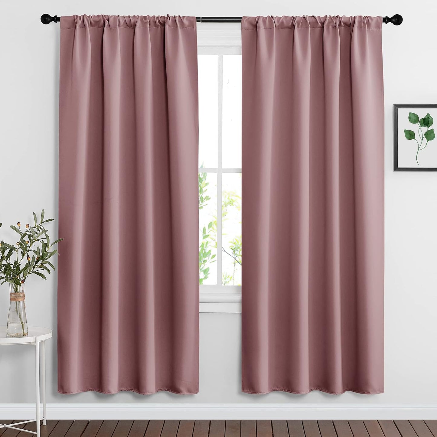 RYB HOME Living Room Curtains Blackout - Light Block Energy Efficiency Small Window Treatment Drapes for Kitchen Dining Baby Nursery Farmhouse Decor, W 42 x L 72 inch, Dusty Rose, 2 Panels