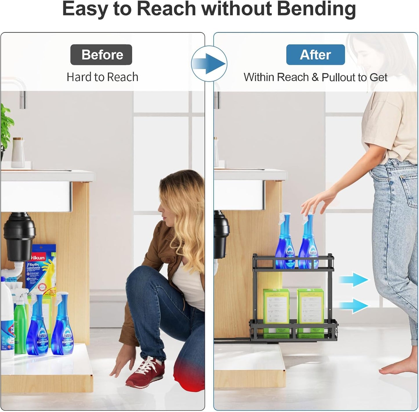 iSPECLE Under Kitchen Sink Organizer - 2 Tier Pull Out Under Sink Organizer Expandable Width Add Storage Space, Adjustable Height Easy Get Items without Digging, No Drilling Under Sink Storage