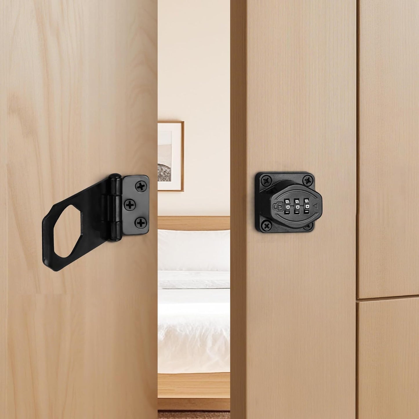 Cozy Tower 4 inch 180 Degrees Hasp Combination Lock for Cabinet, Combo Latch Lock for Cupboard, Drawer, Closet Door, Garage Fence Shed Door (Black, 2 Pack)