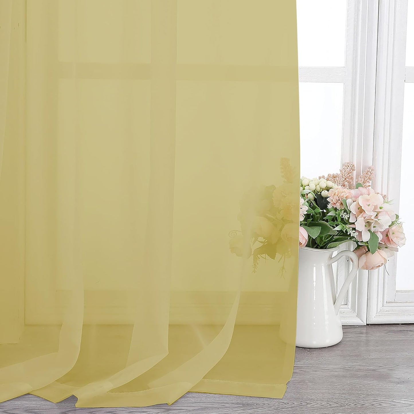 Chyhomenyc Yellow Sheer Curtains 78 Inches Long 2 Panels Set for Living Room, Light Filtering Voile Lightweight Bedroom Curtains, Rod Pocket Solid Window Treatment Drapes, Each 42W x 78L