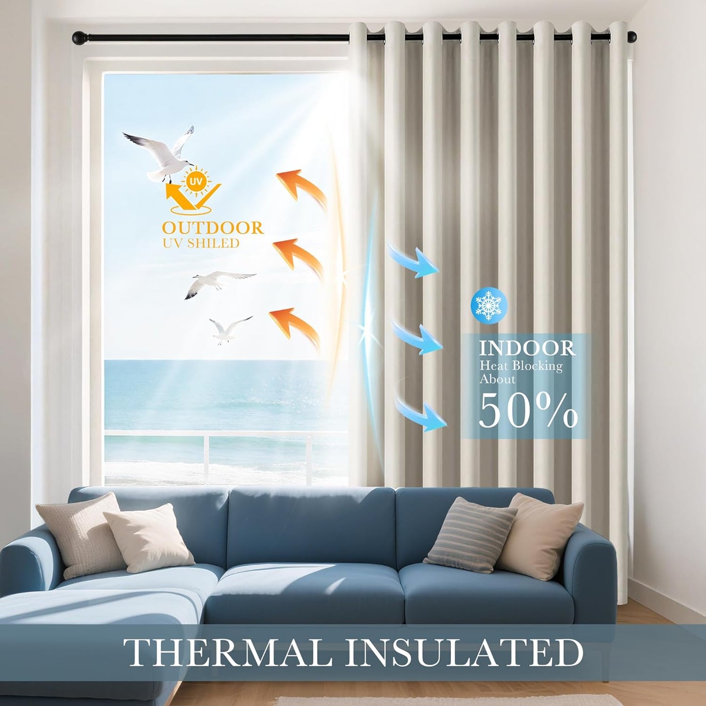 PONY DANCE Cream Window Curtain Panels 40 inch Length - Thermal Insulated Room Darkening Drapery Top Gromments for Kitchen/Bathroom/RV Camper, W 42 x L 40, 2 Panels Set