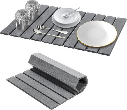 Diatomaceous Stone Dish Drying Mat - 24x16In Large Quick Dry Water Absorbing Mat for Kitchen Counter, Non-Slip Heat Resistant Dish Drying Pad