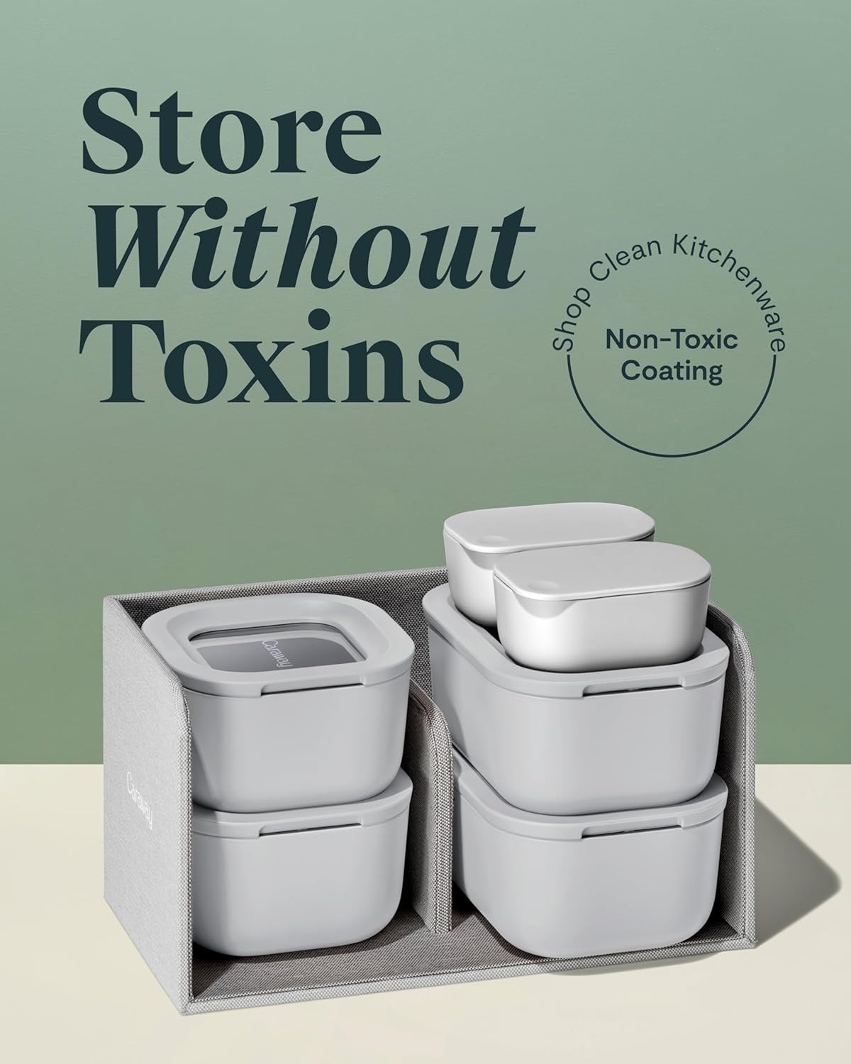 Caraway Mini Food Storage 11pc Set - Glass Storage Containers for Food - Non-Toxic Ceramic-Coated Glass - Air Release Technology - Compact & Stackable Design - Gray