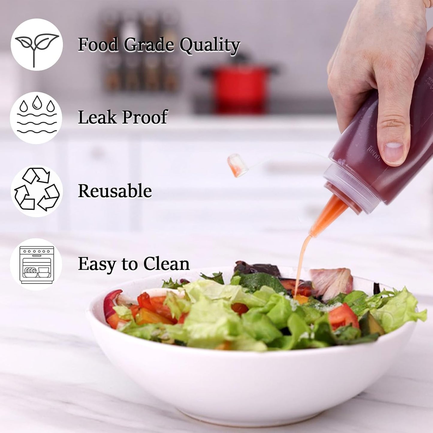 Condiment Squeeze Bottles Ketchup Dispenser, 4 Pack 8oz Squeeze Bottles for Liquids, Plastic Sauce Bottle with Cap Lid, Squirt Bottles for Sauces Liquids BBQ Dressing Pancake Art