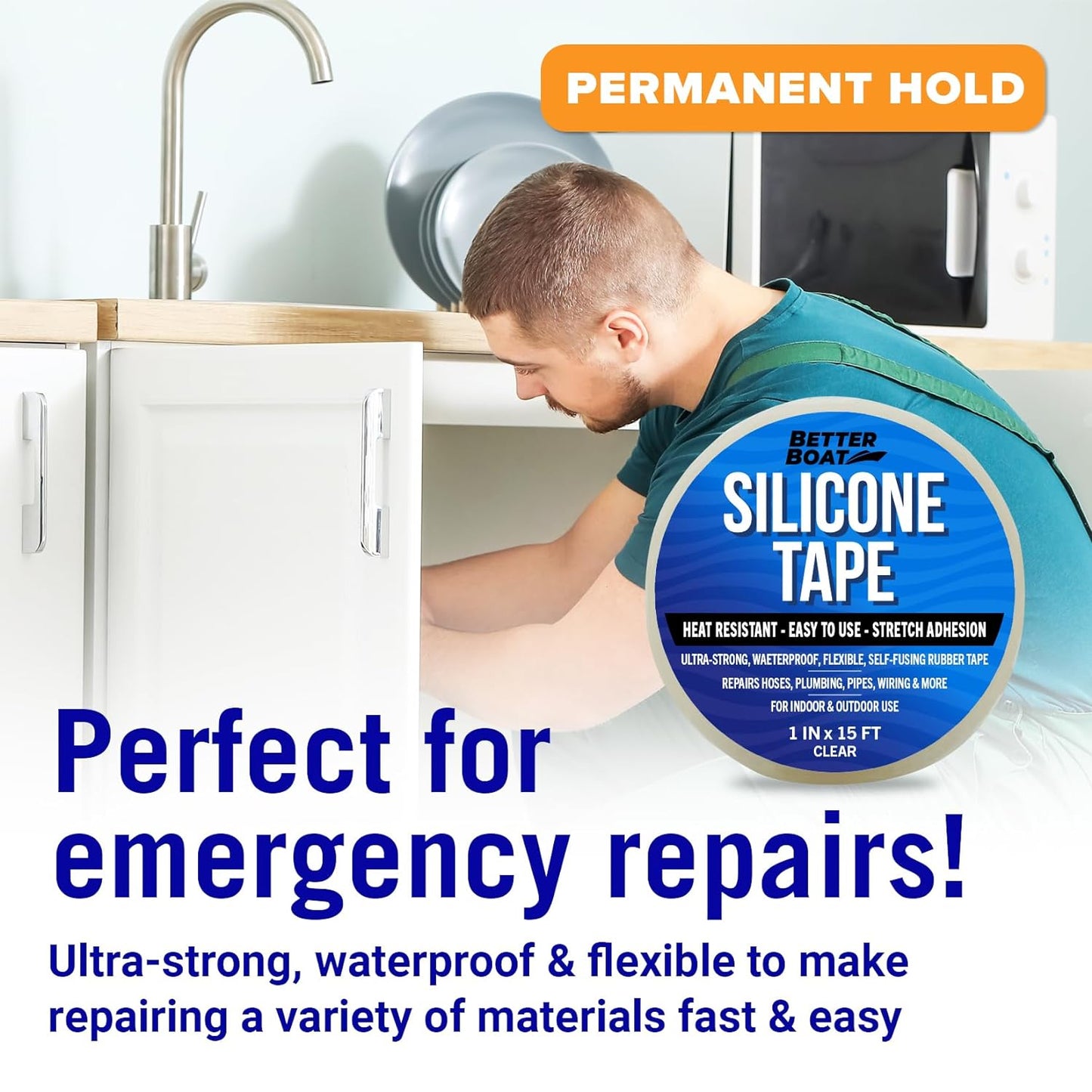 Clear Heavy Duty Silicone Tape, Self-Fusing Rubber Hose and Plumbing Water Pipe Repair Seal, Coax Electrical or Waterproof Tape for Leaks, 15ft