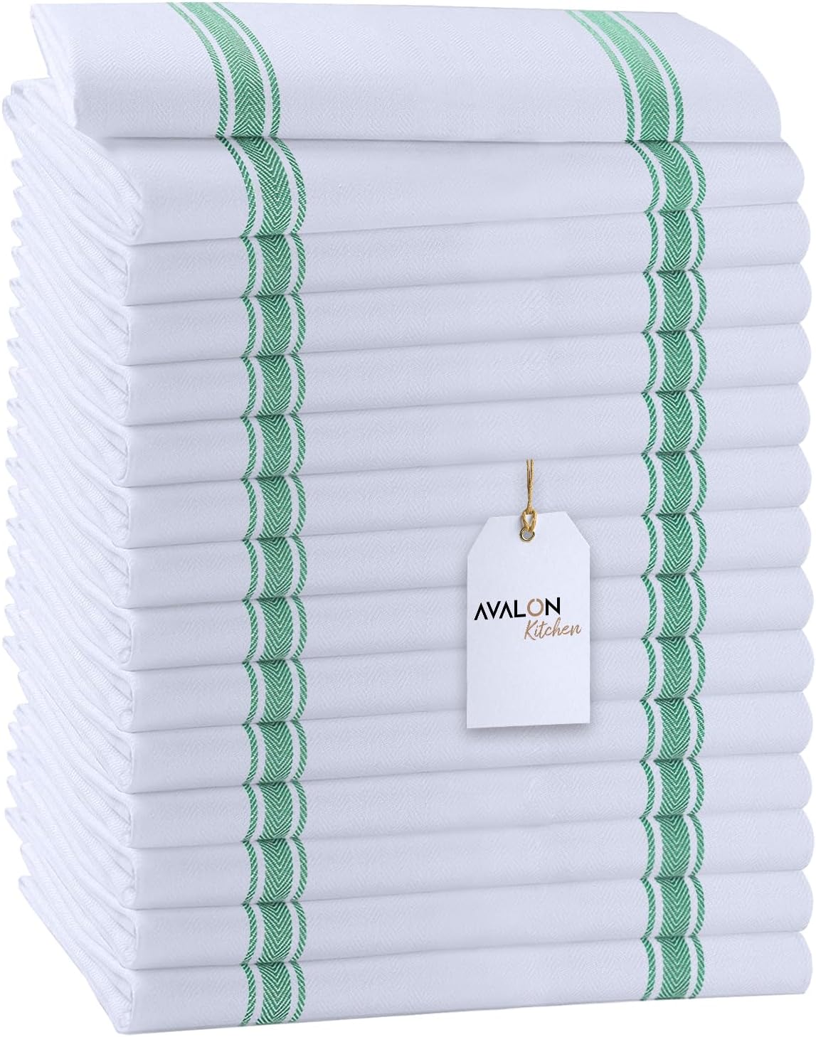 Dish Towels Set (Value Pack of 15) Size 15x25 Inch, 100% Cotton Soft & Absorbent Linen Kitchen Towels, Tea Towels, Reusable Cleaning Cloths for Household Cleaning (Green)