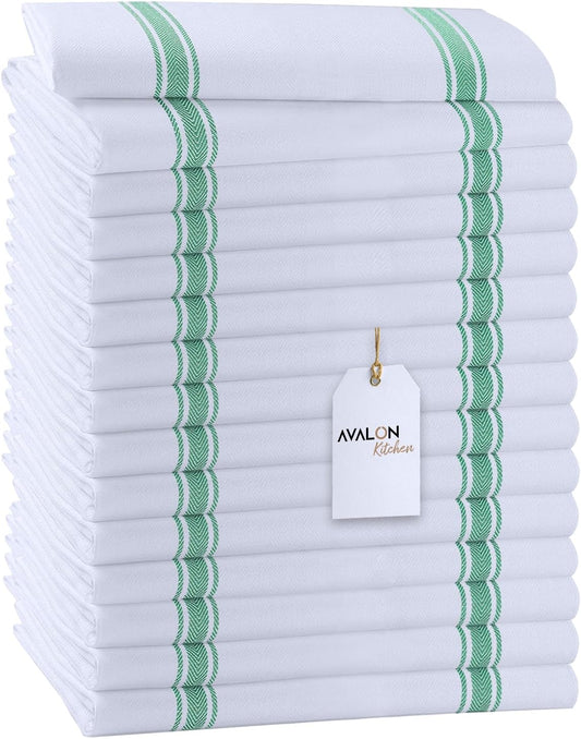 Dish Towels Set (Value Pack of 15) Size 15x25 Inch, 100% Cotton Soft & Absorbent Linen Kitchen Towels, Tea Towels, Reusable Cleaning Cloths for Household Cleaning (Green)