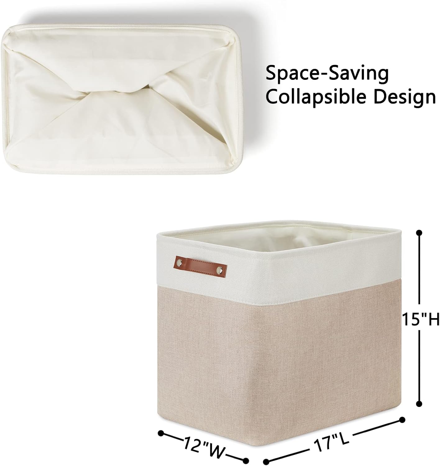 DULLEMELO Extra Large Storage Baskets, Fabric Storage Bins for Organizing Shelves Nursery Toys Books, Closet Baskets and Bins with Handles, White&Khaki, 2-Pack