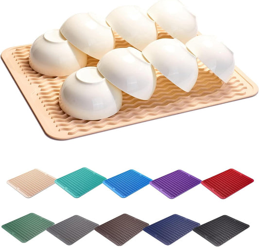 ZLR Silicone Dish Drying Mat for Kitchen Counter, Eco-Friendly Fast Dry Dish Mat, Easy Clean Multi Usage Drying Matt, Heat Resistant Trivet, 12" x 16" Large, Cassava White